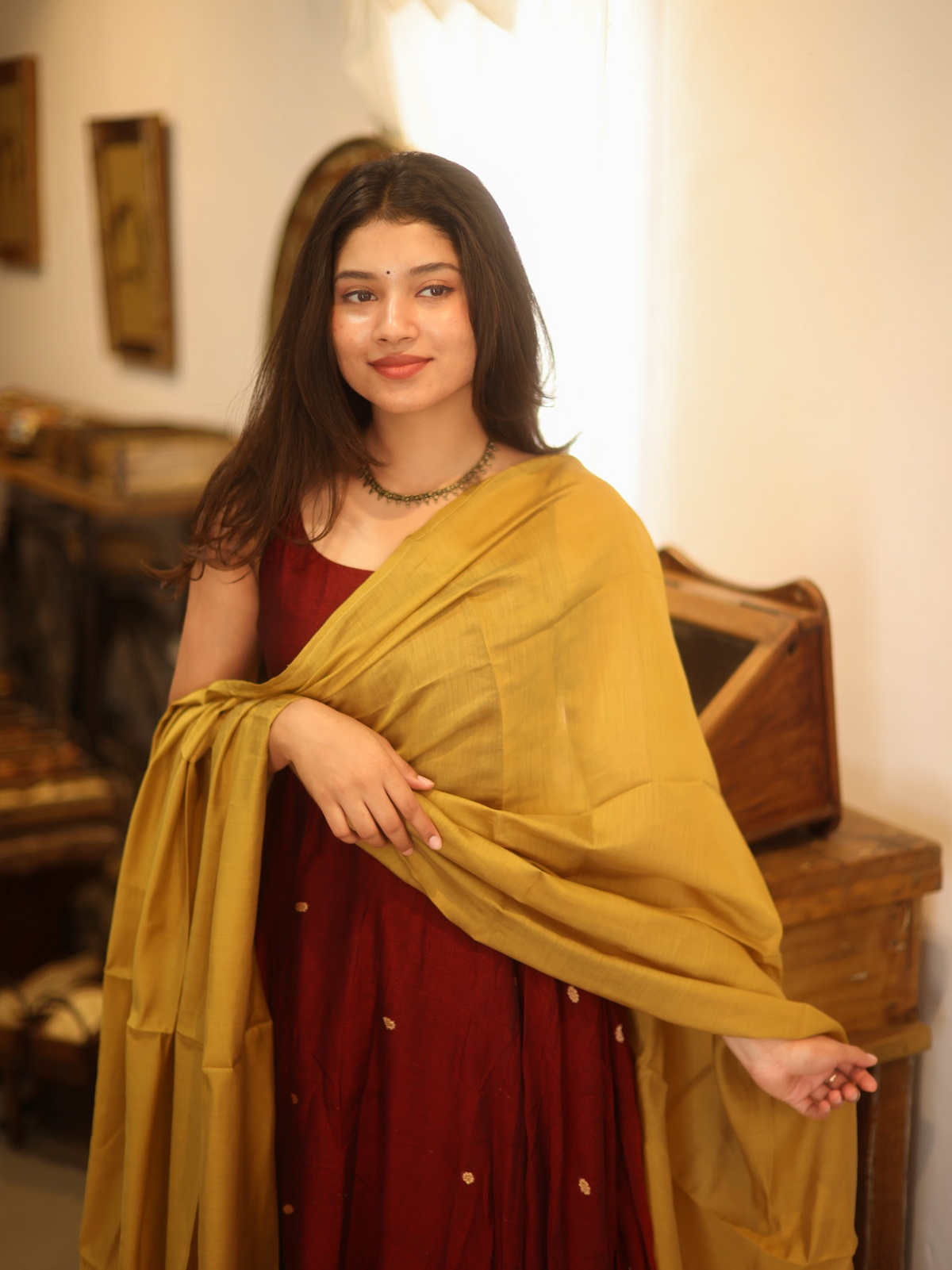 Vedha – Mustard & Maroon Narayanpet Anarkali Suit