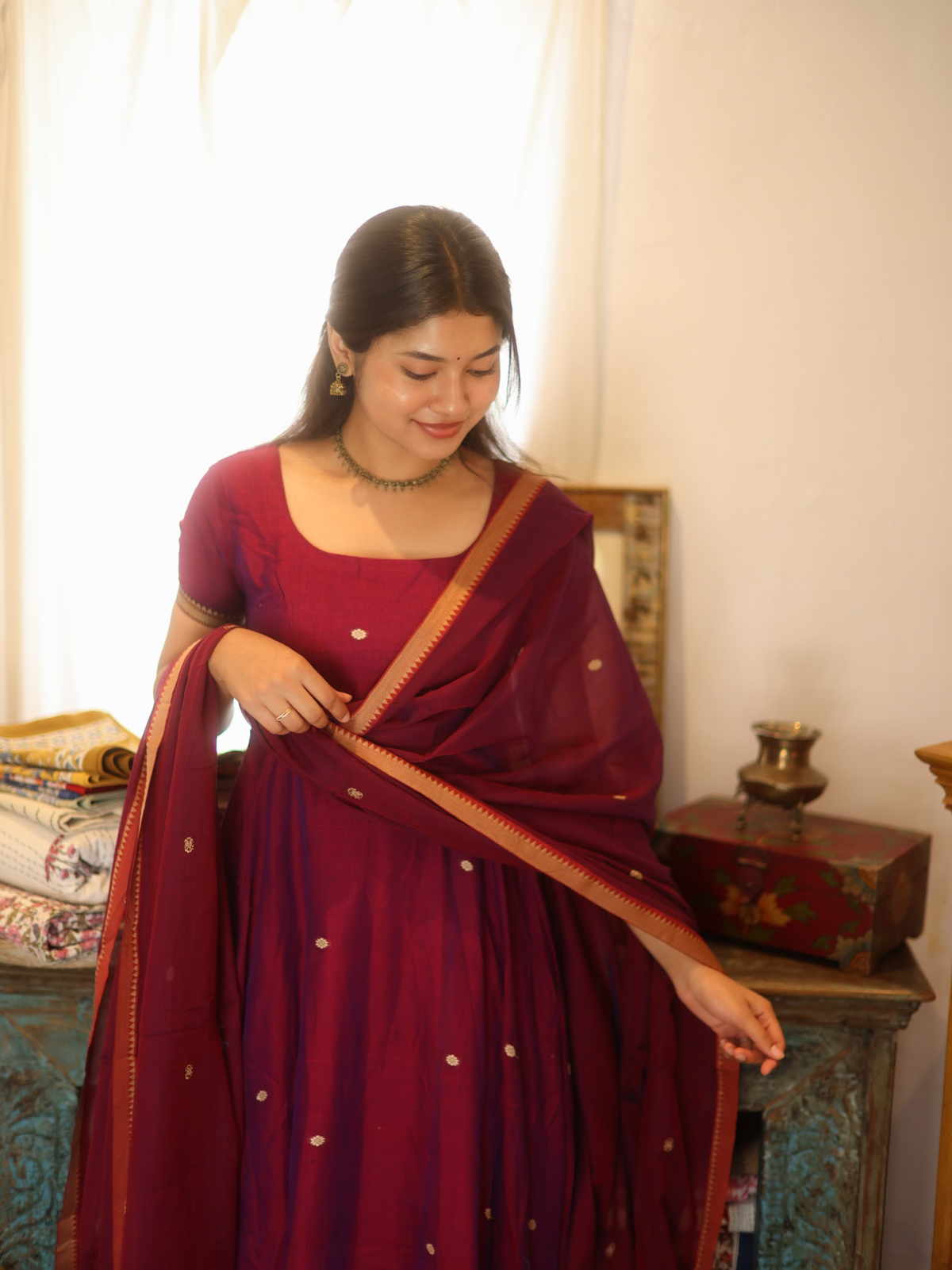 Vedha – Wine Narayanpet Handloom Anarkali Suit