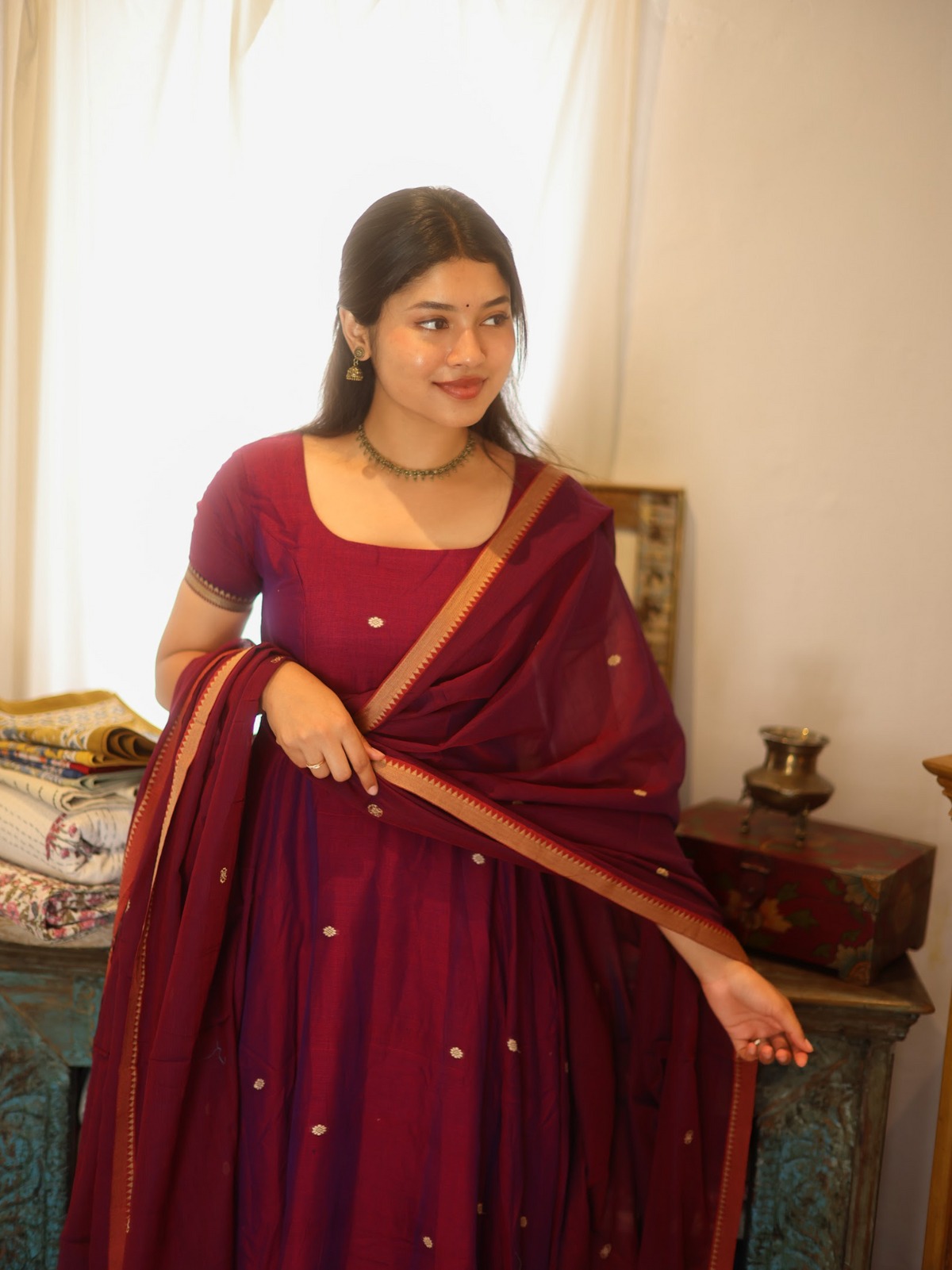 Vedha – Wine Narayanpet Handloom Anarkali Suit