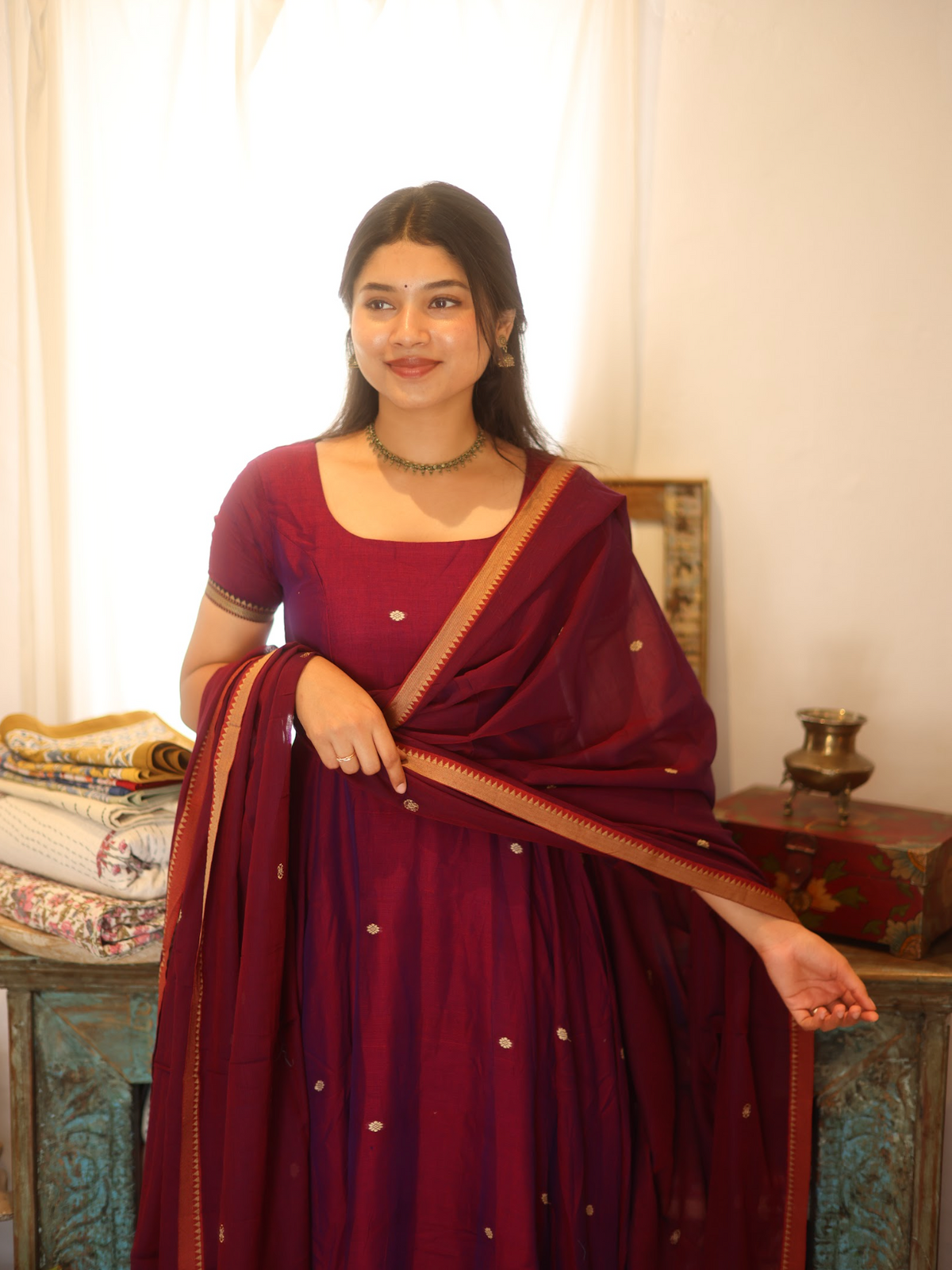 Vedha – Wine Narayanpet Handloom Anarkali Suit