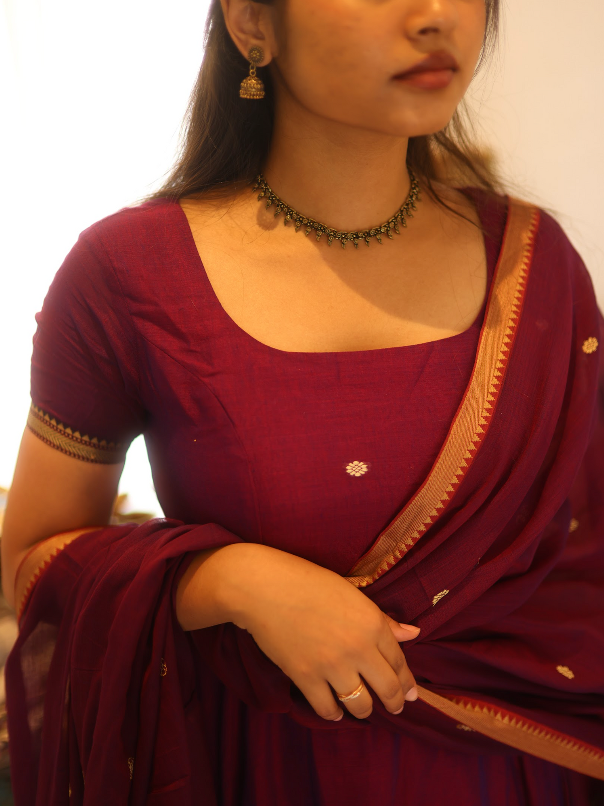 Vedha – Wine Narayanpet Handloom Anarkali Suit
