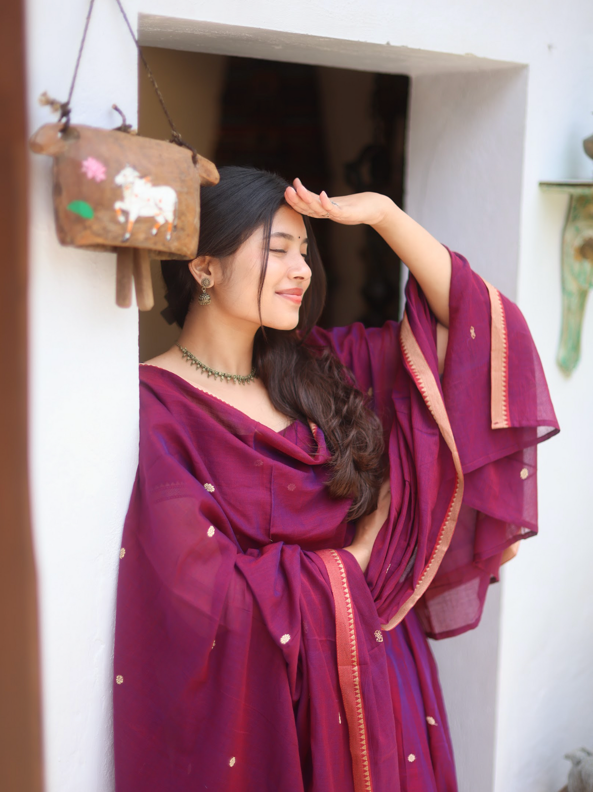 Vedha – Wine Narayanpet Handloom Anarkali Suit