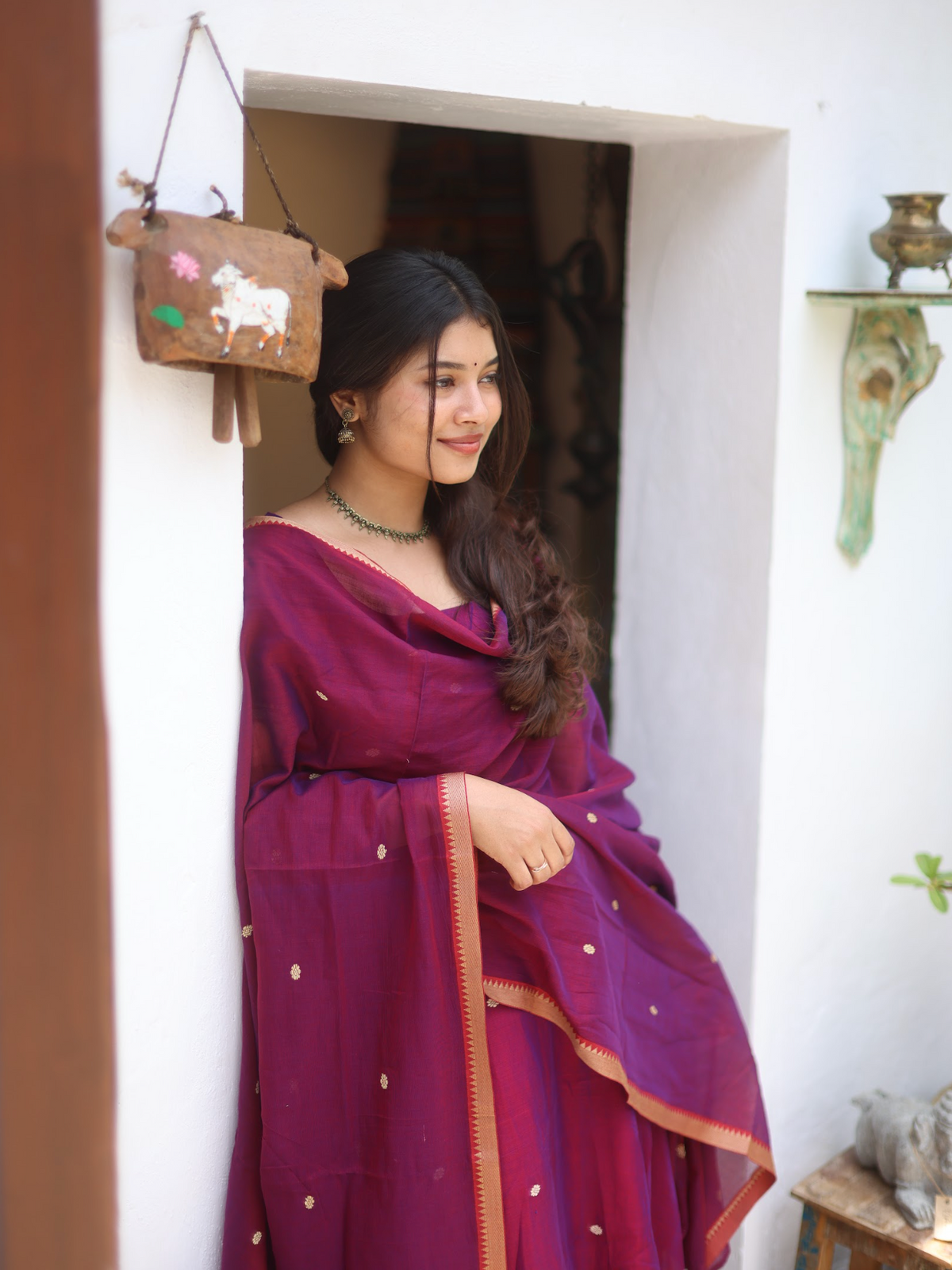 Vedha – Wine Narayanpet Handloom Anarkali Suit