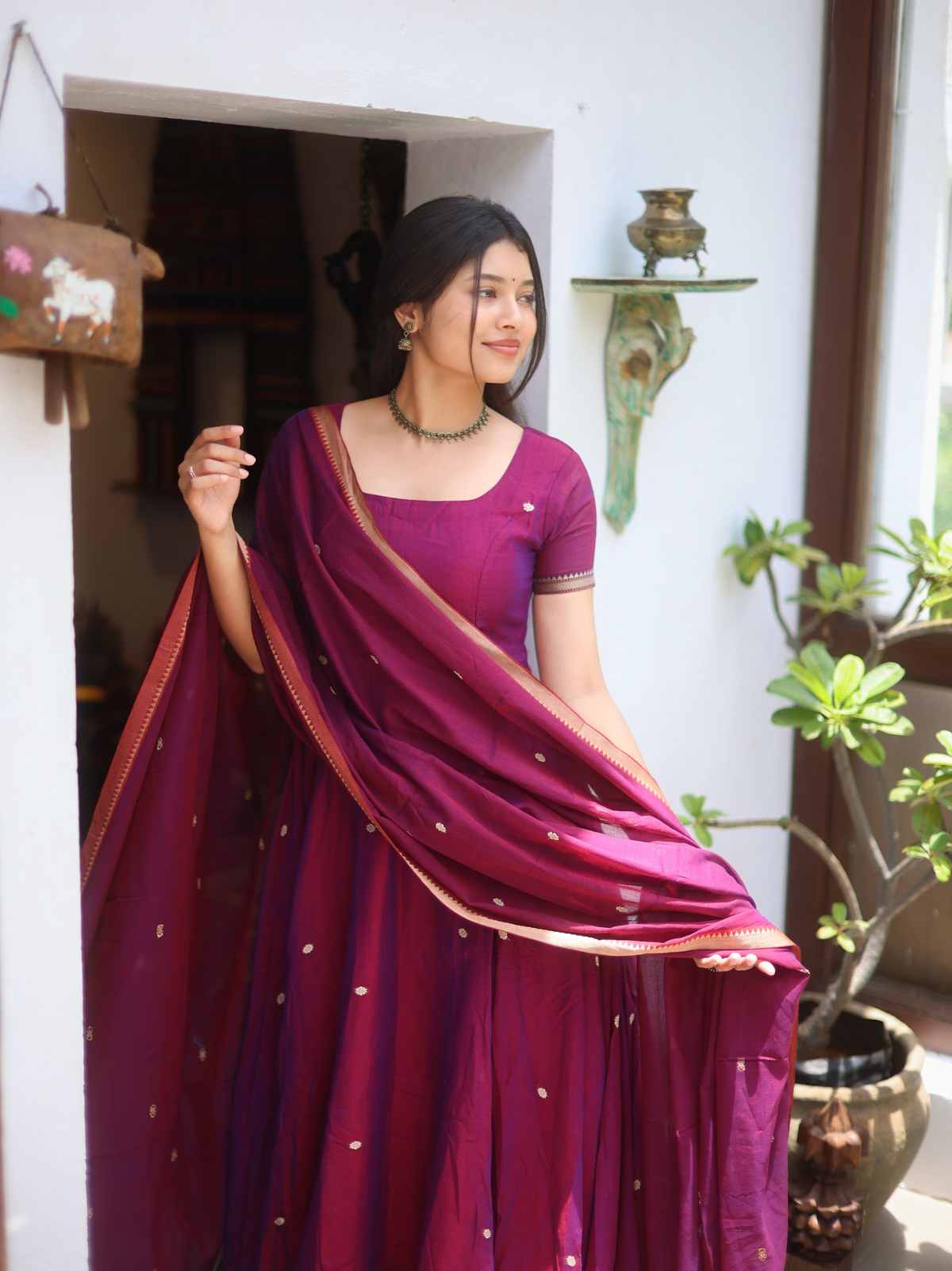 Vedha – Wine Narayanpet Handloom Anarkali Suit
