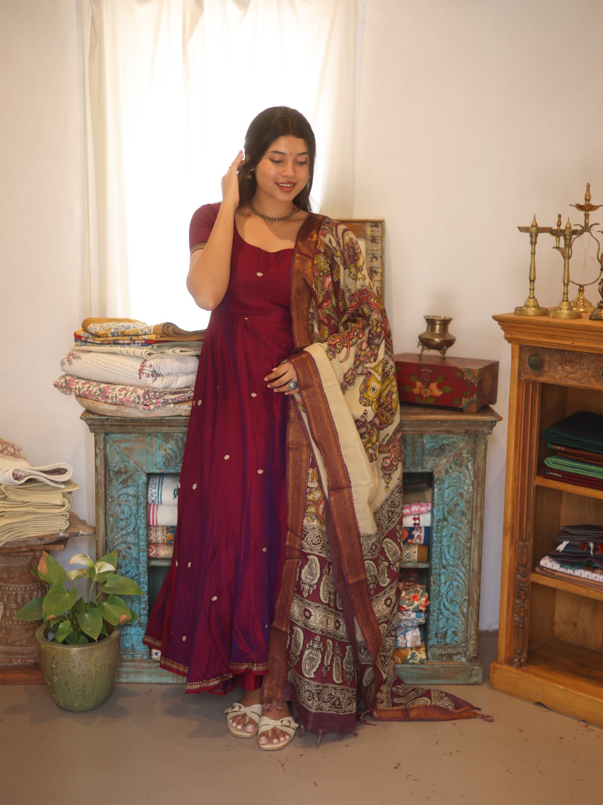 Vedha – Wine Narayanpet Kalamkari Anarkali Suit