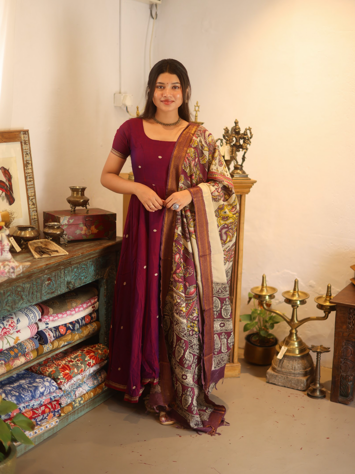 Vedha – Wine Narayanpet Kalamkari Anarkali Suit