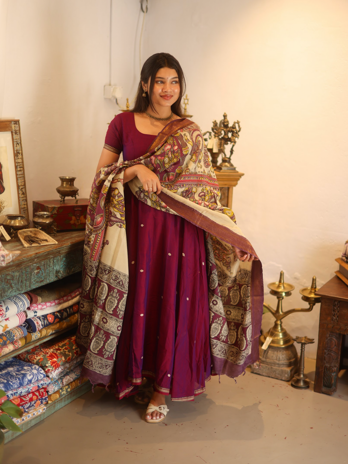 Vedha – Wine Narayanpet Kalamkari Anarkali Suit