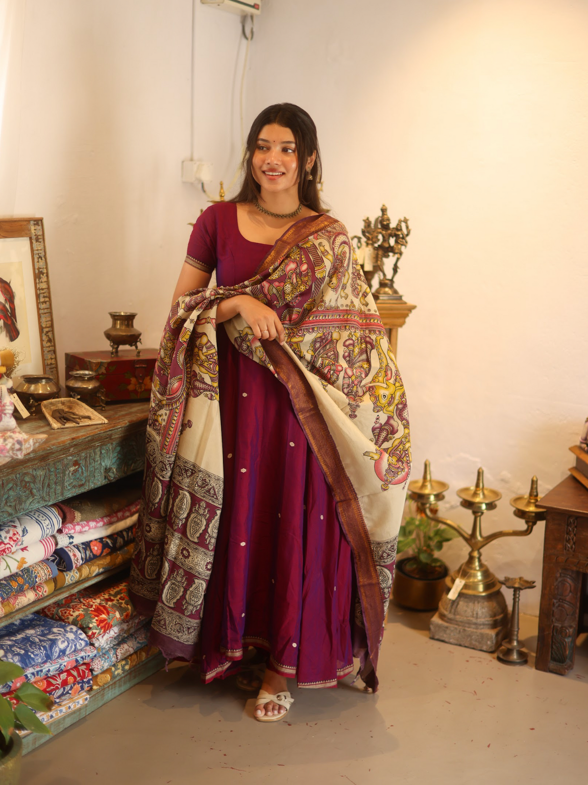 Vedha – Wine Narayanpet Kalamkari Anarkali Suit