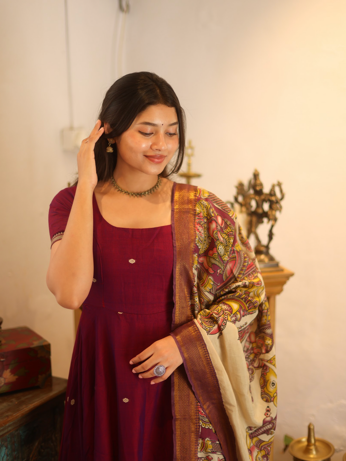 Vedha – Wine Narayanpet Kalamkari Anarkali Suit