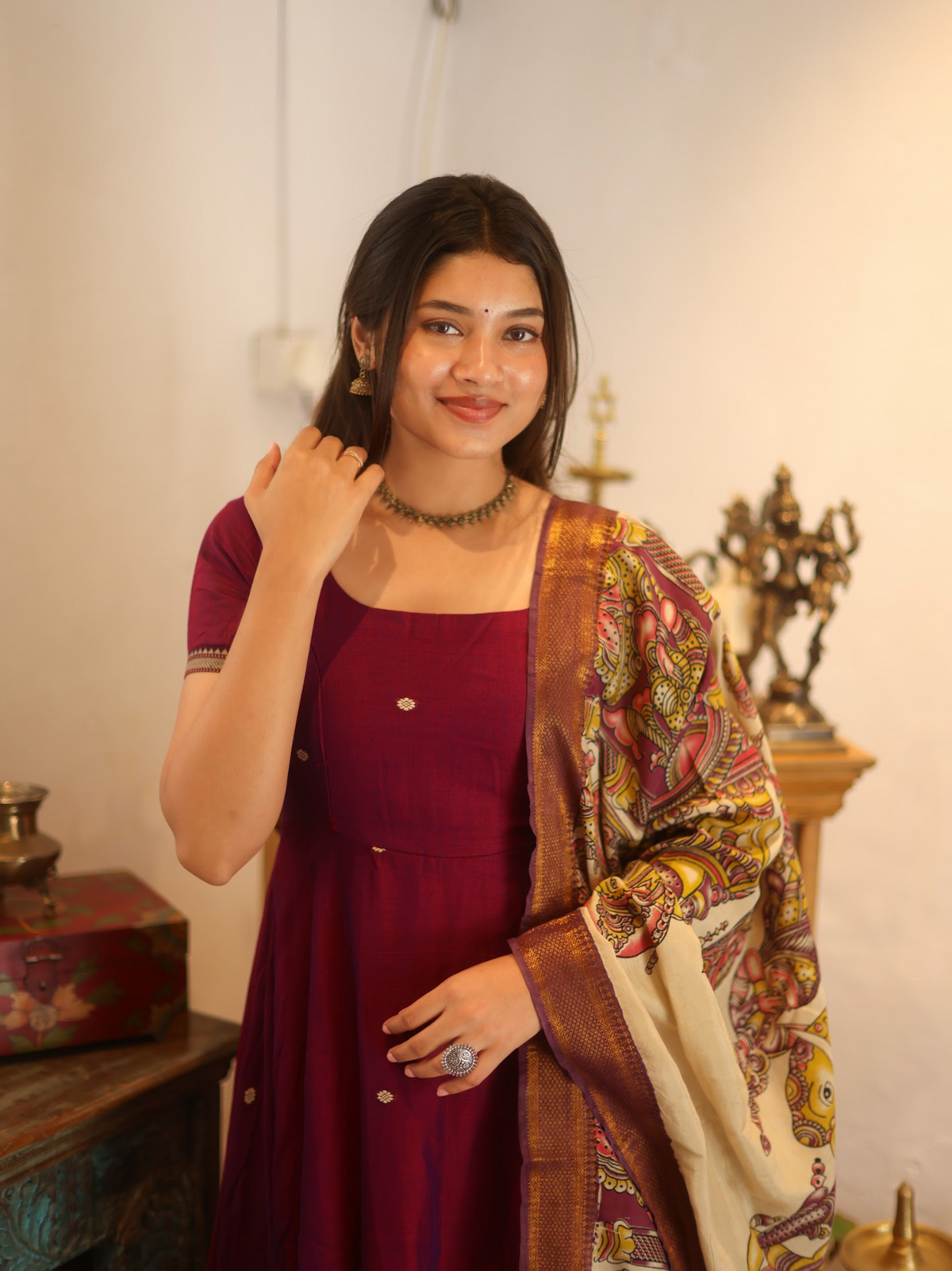 Vedha – Wine Narayanpet Kalamkari Anarkali Suit