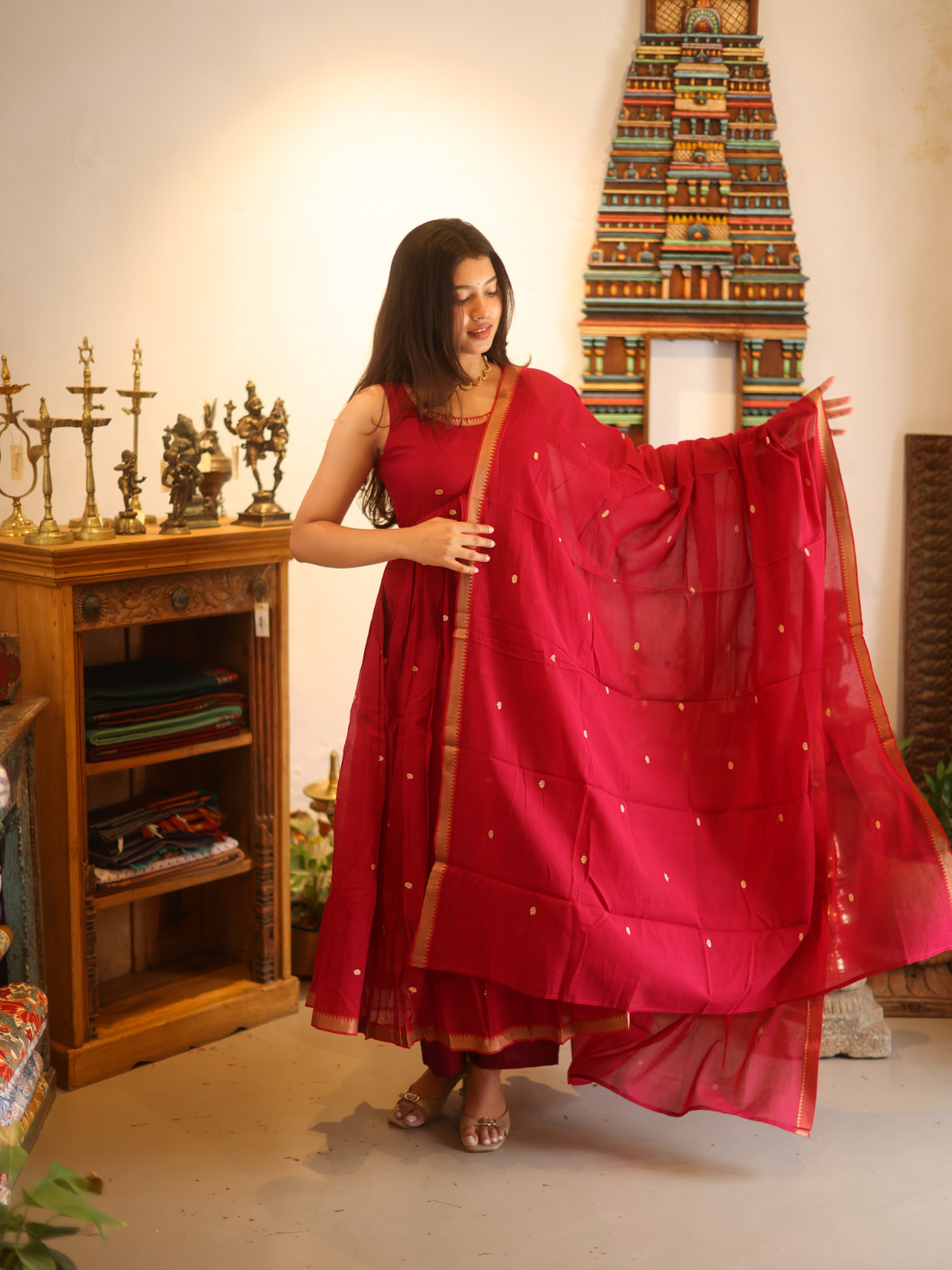 Vedha – Hot Pink Narayanpet Handloom Anarkali Suit