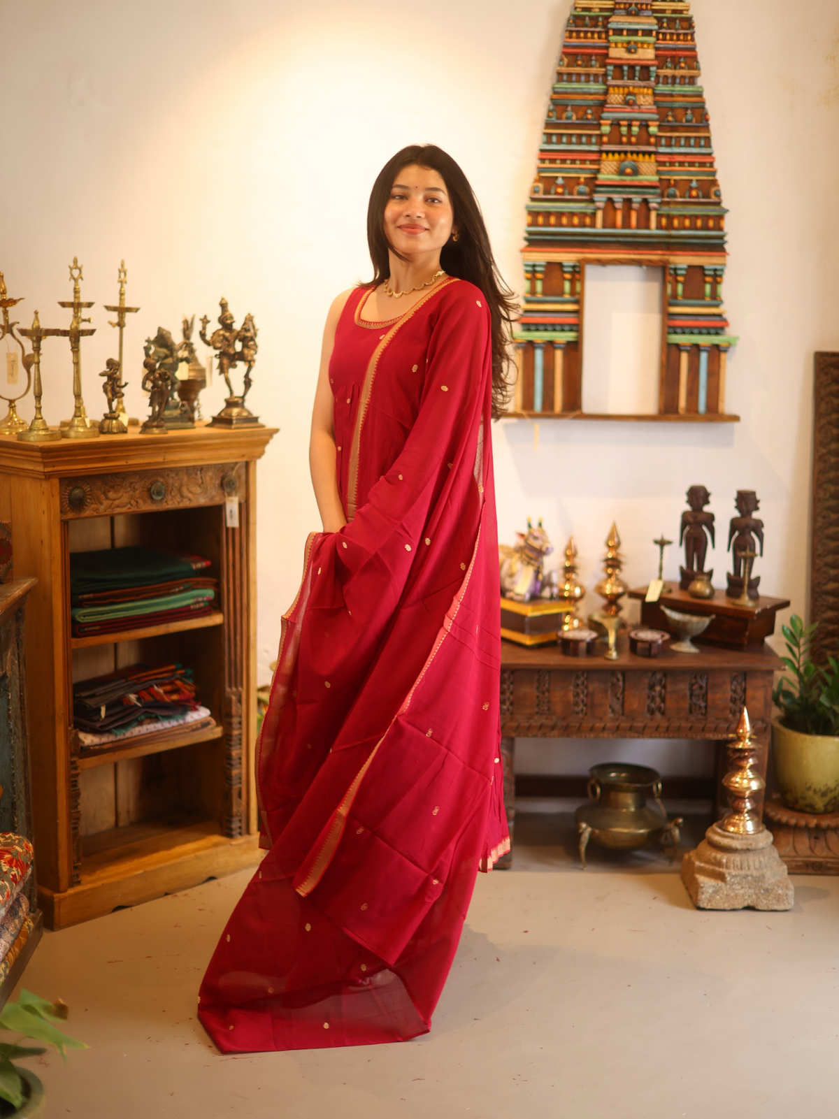 Vedha – Hot Pink Narayanpet Handloom Anarkali Suit