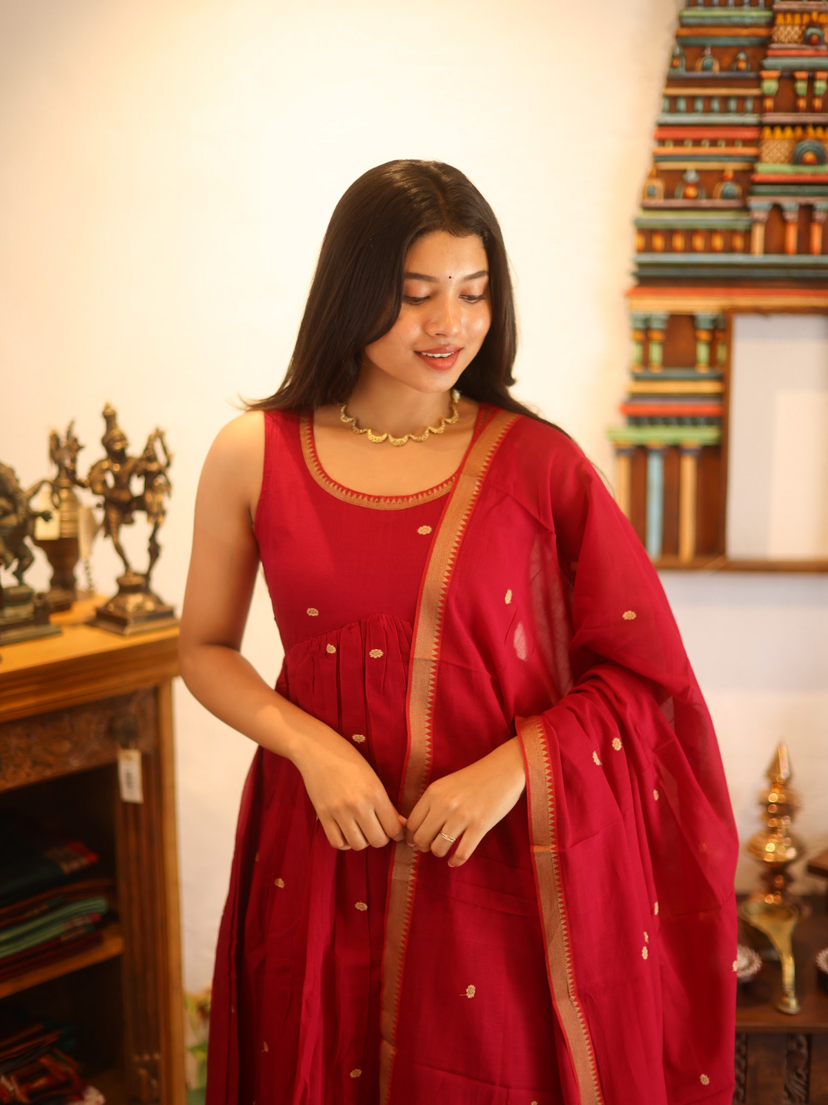 Vedha – Hot Pink Narayanpet Handloom Anarkali Suit