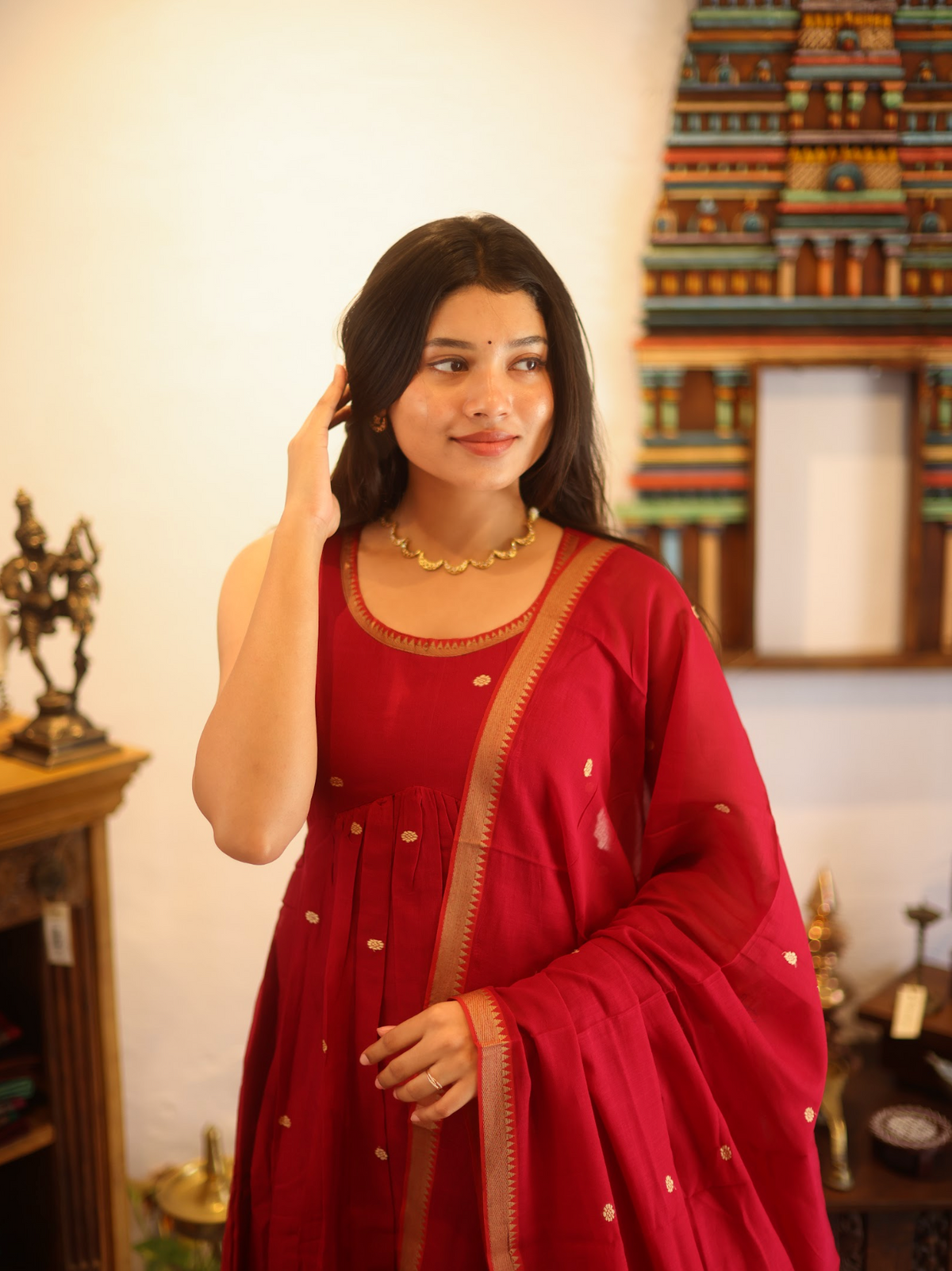 Vedha – Hot Pink Narayanpet Handloom Anarkali Suit