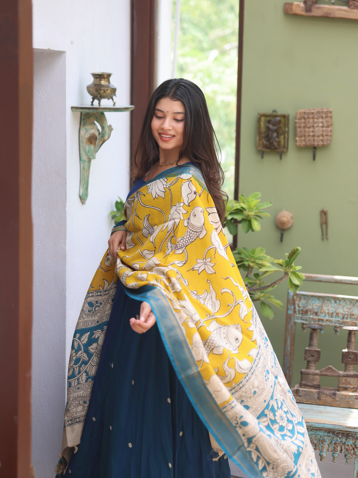 Vedha – Peacock Blue Narayanpet Kalamkari Anarkali Suit