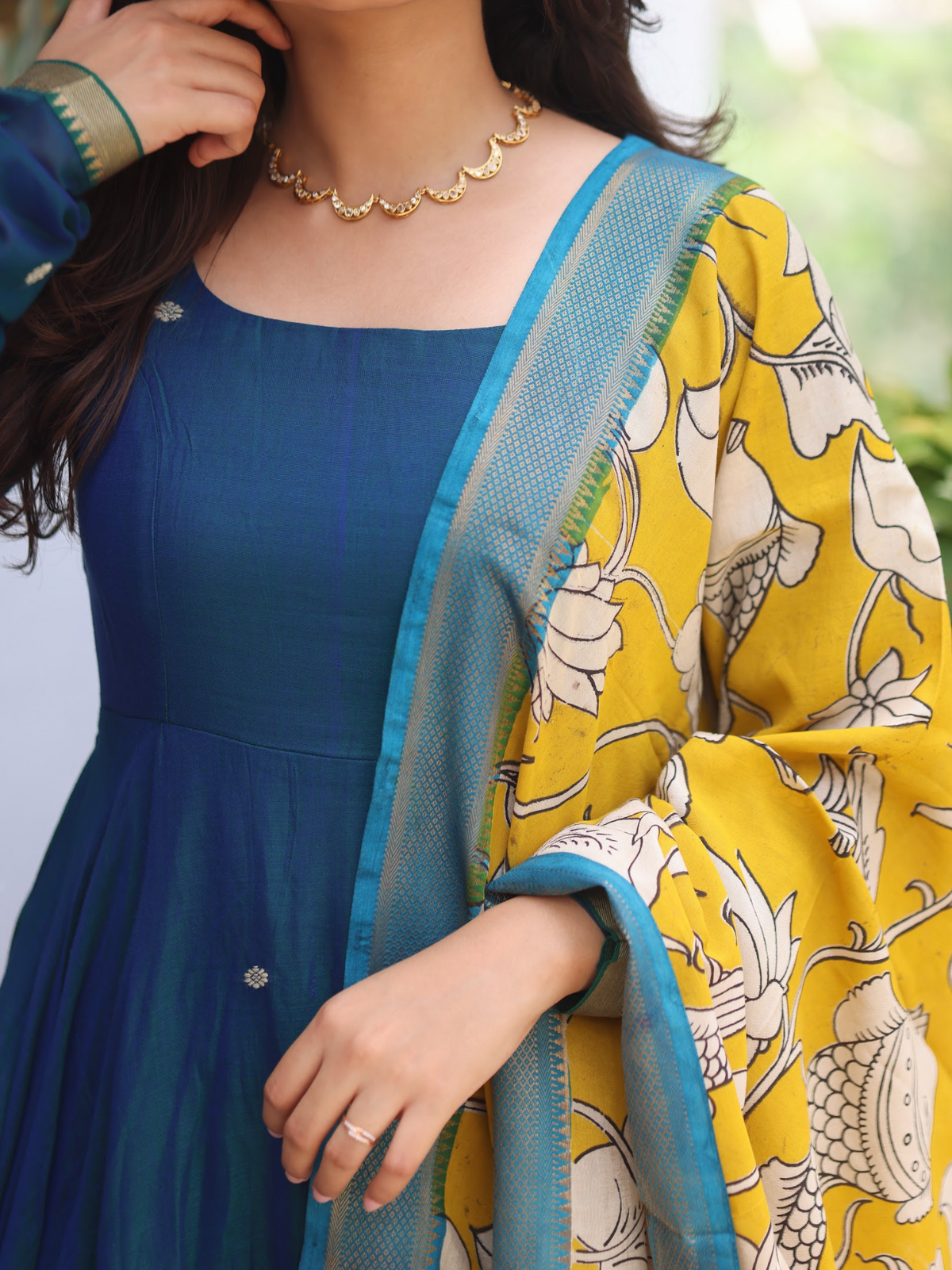 Vedha – Peacock Blue Narayanpet Kalamkari Anarkali Suit