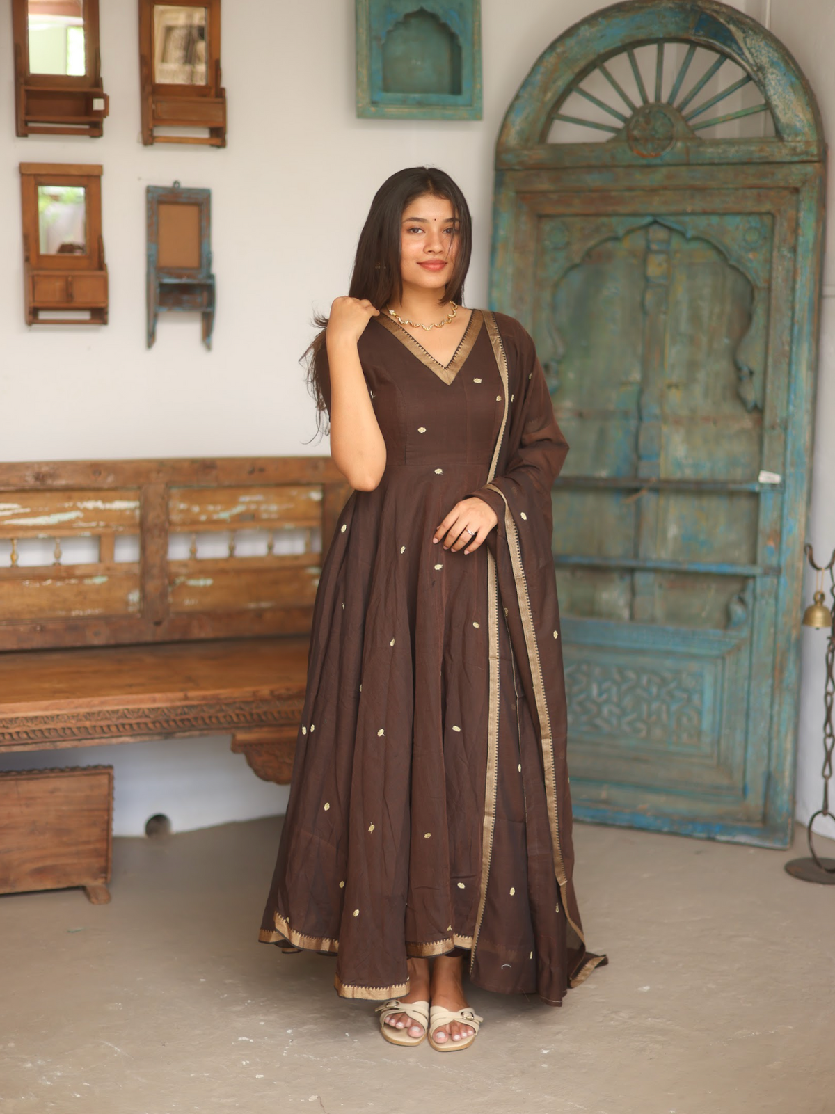 Vedha – Coffee Narayanpet Handloom Anarkali Suit