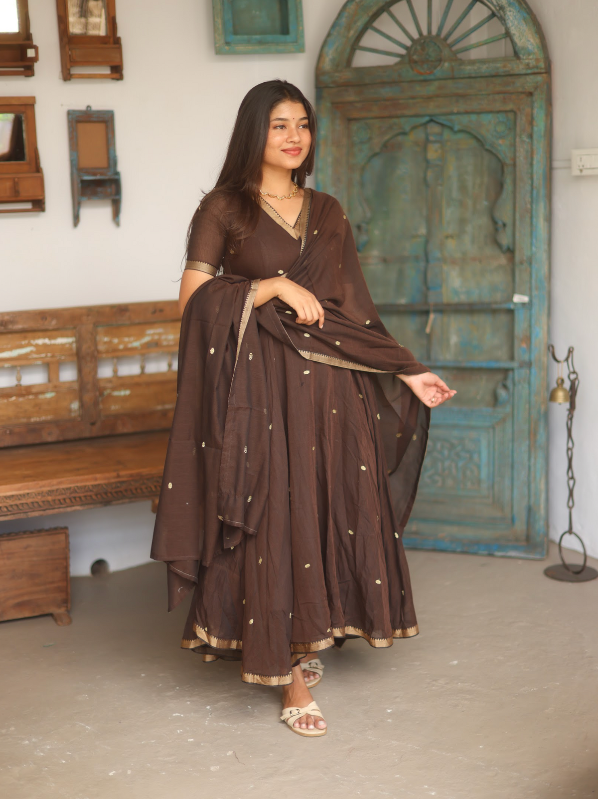 Vedha – Coffee Narayanpet Handloom Anarkali Suit