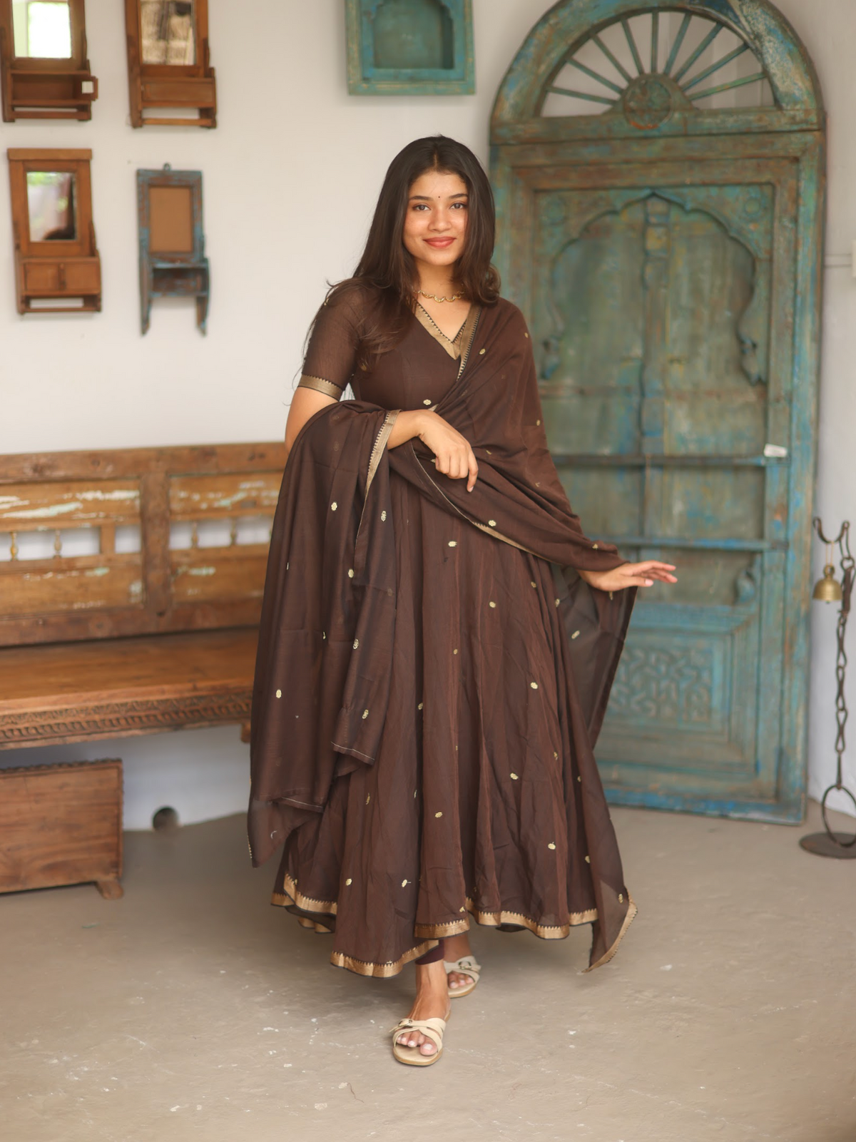 Vedha – Coffee Narayanpet Handloom Anarkali Suit