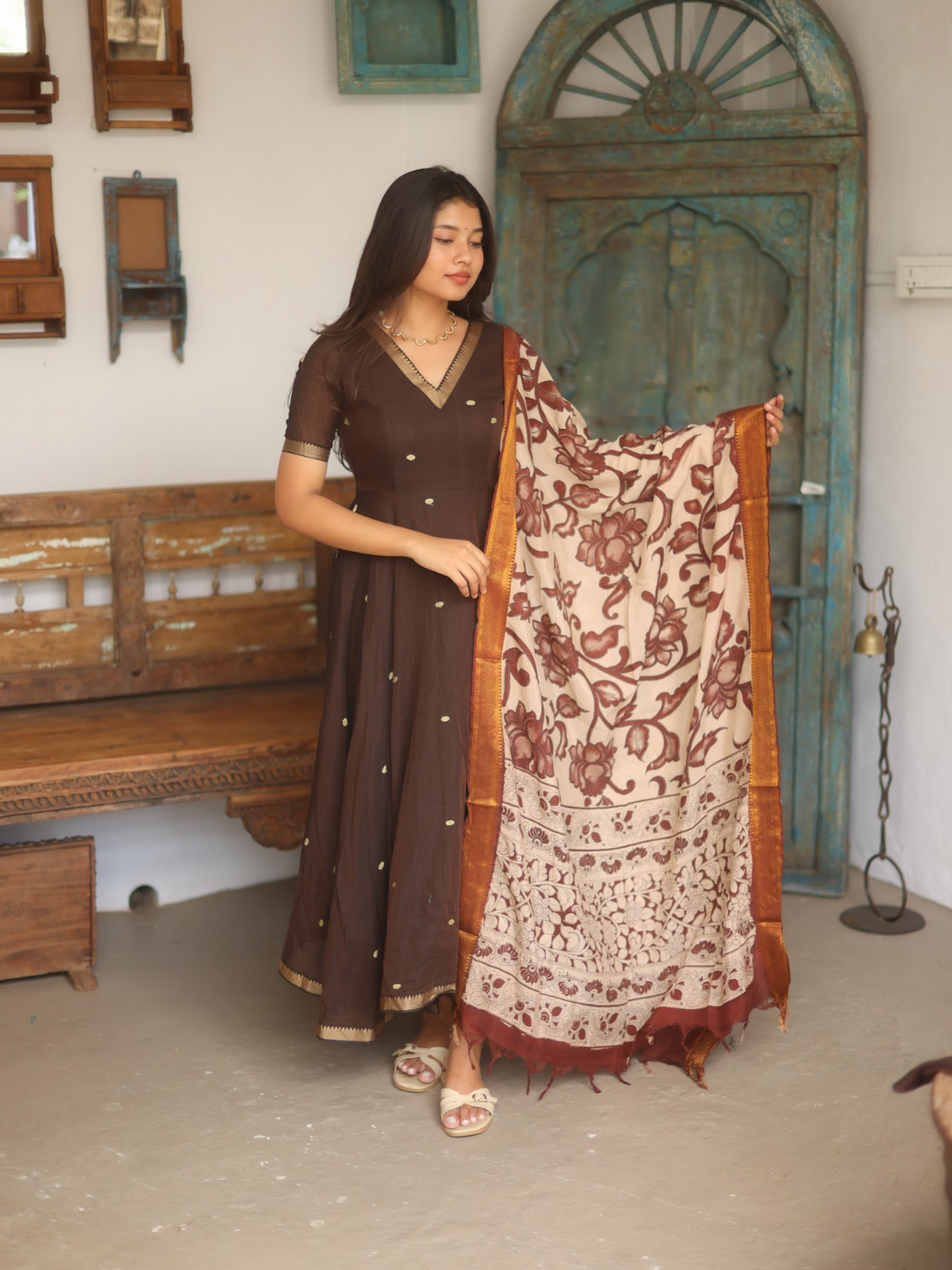 Vedha – Coffee Narayanpet Kalamkari Anarkali Suit