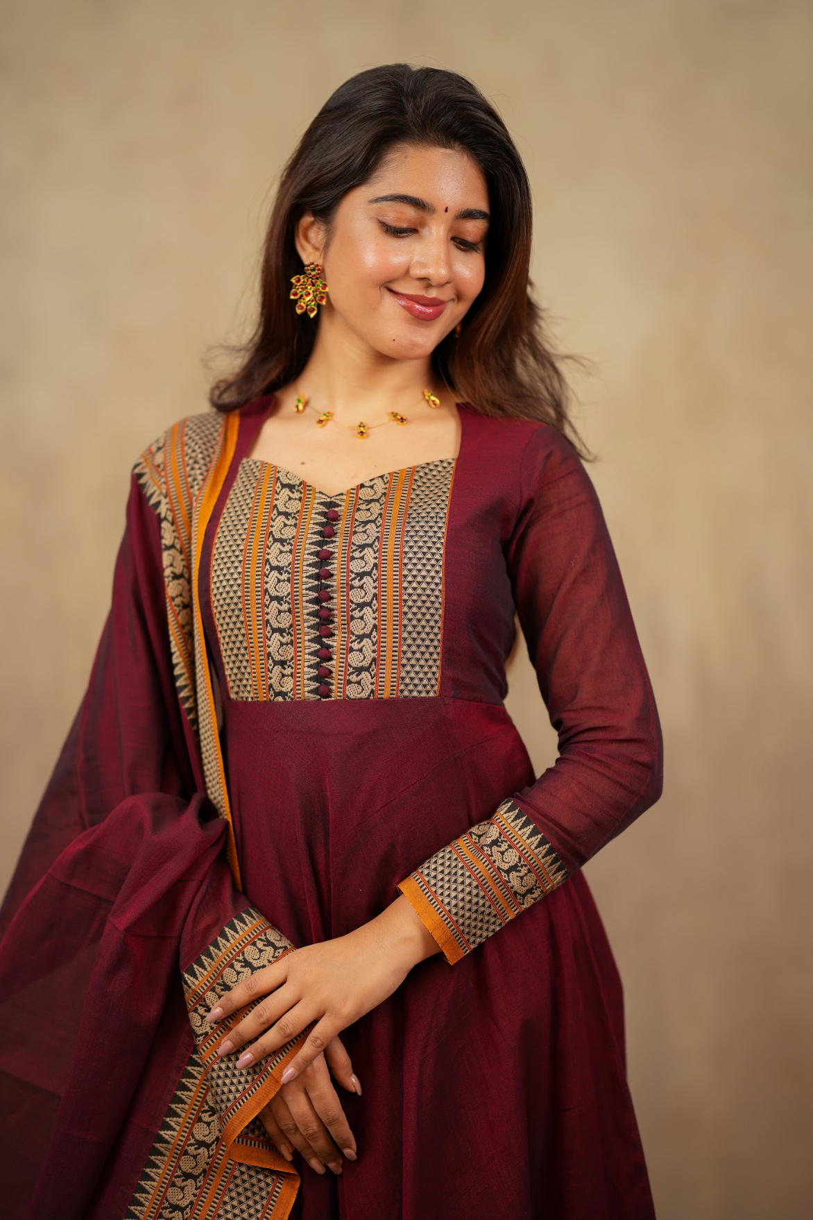 Radha – Maroon Narayanpet Handloom Anarkali Suit