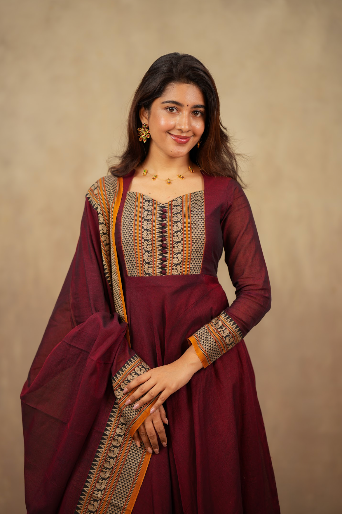 Radha – Maroon Narayanpet Handloom Anarkali Suit
