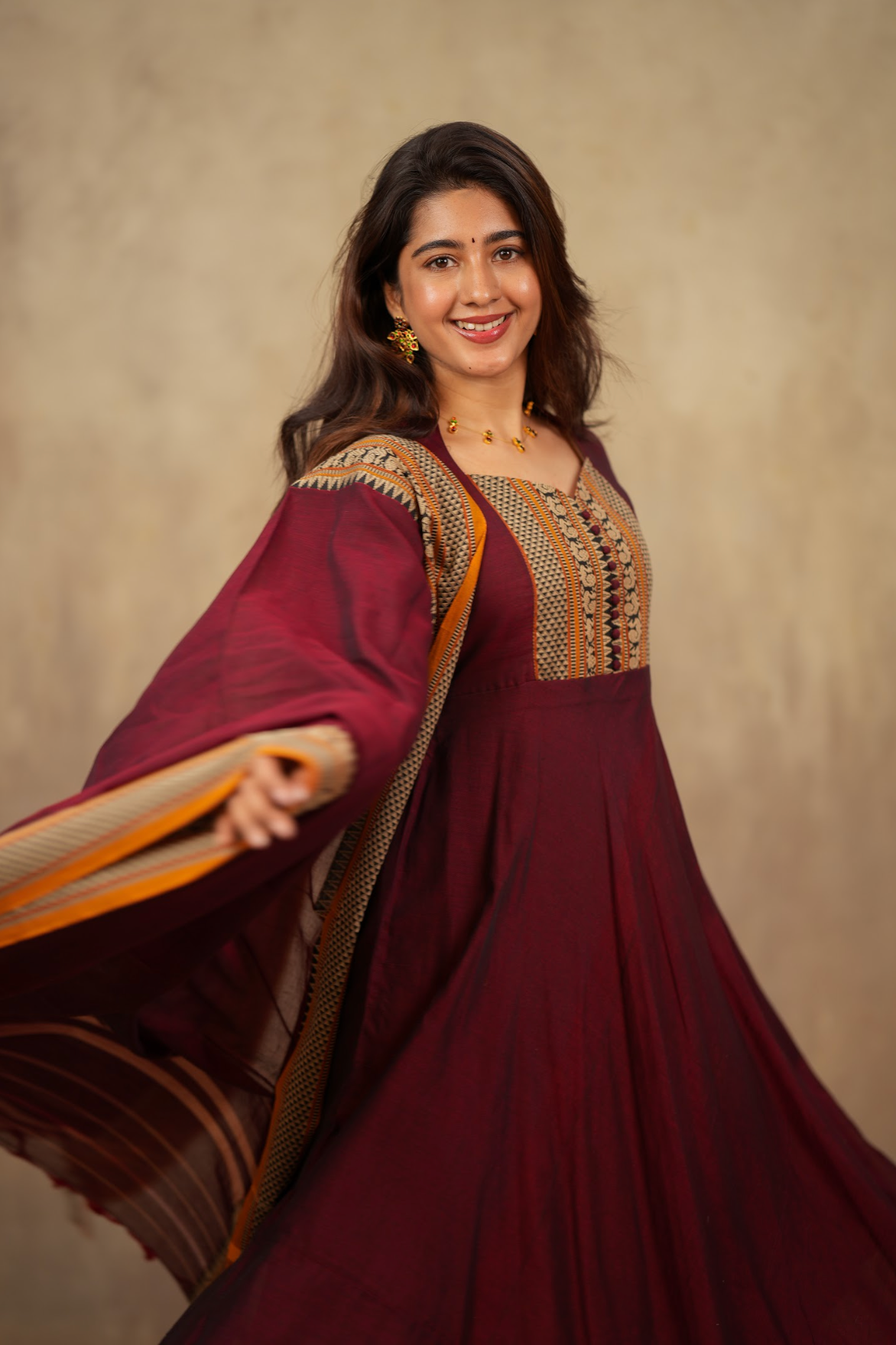 Radha – Maroon Narayanpet Handloom Anarkali Suit