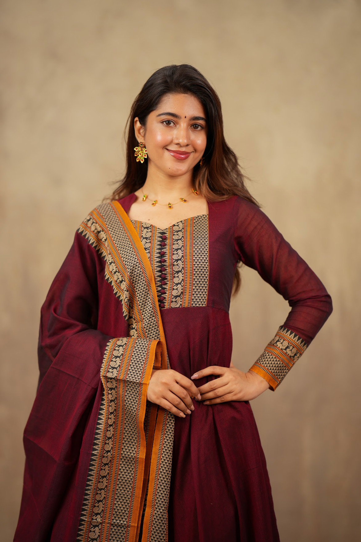 Radha – Maroon Narayanpet Handloom Anarkali Suit