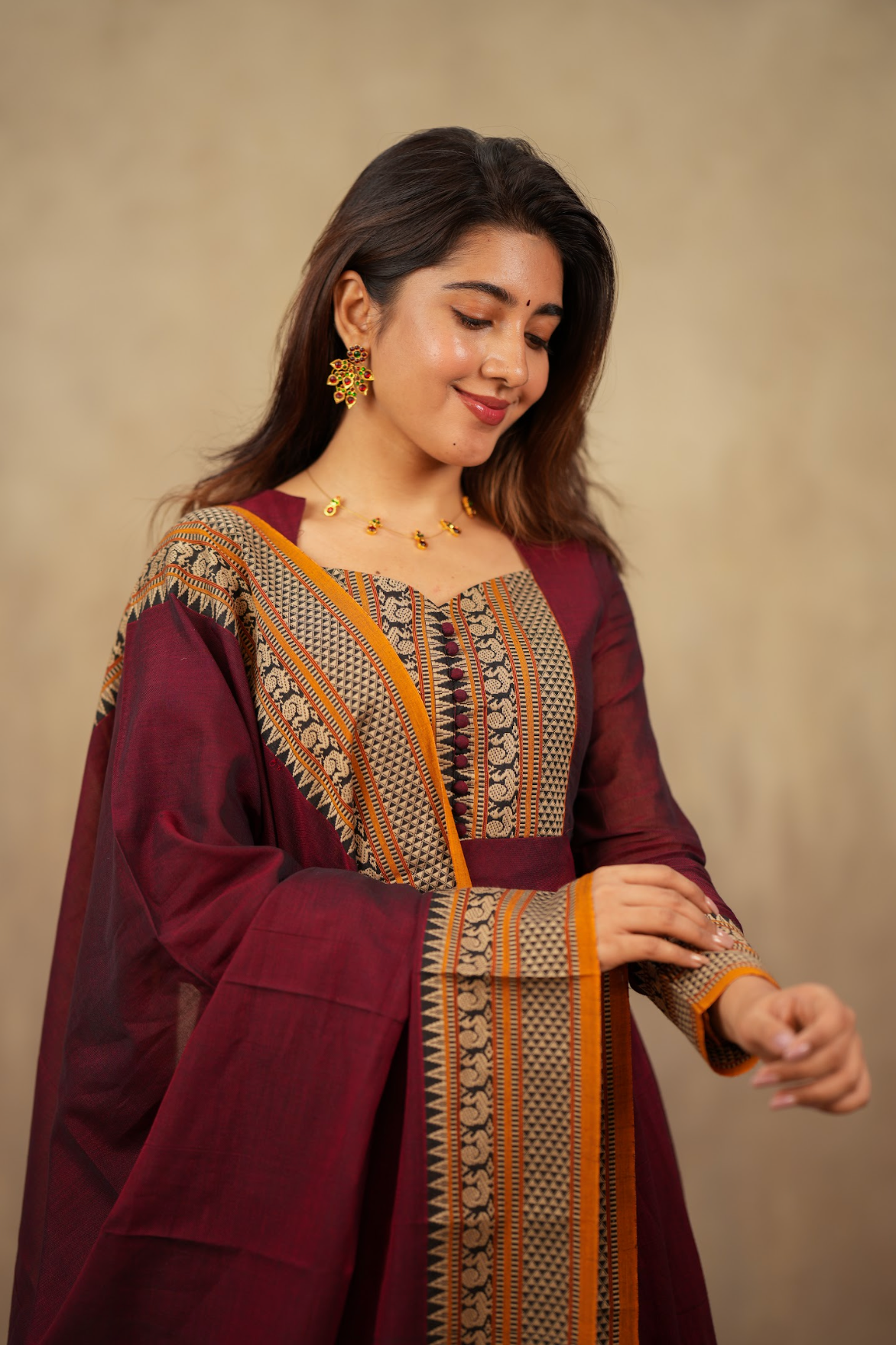 Radha – Maroon Narayanpet Handloom Anarkali Suit