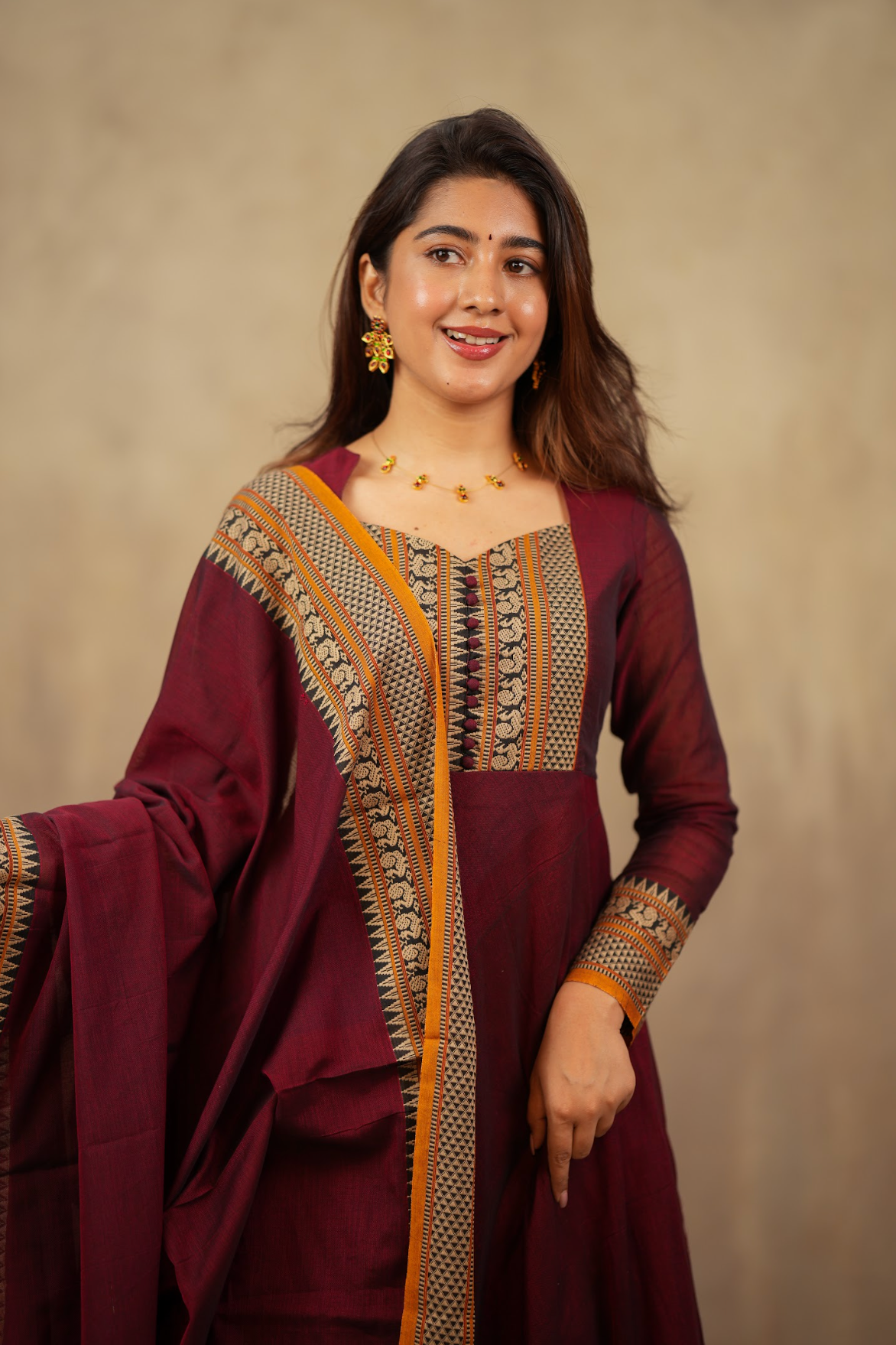 Radha – Maroon Narayanpet Handloom Anarkali Suit