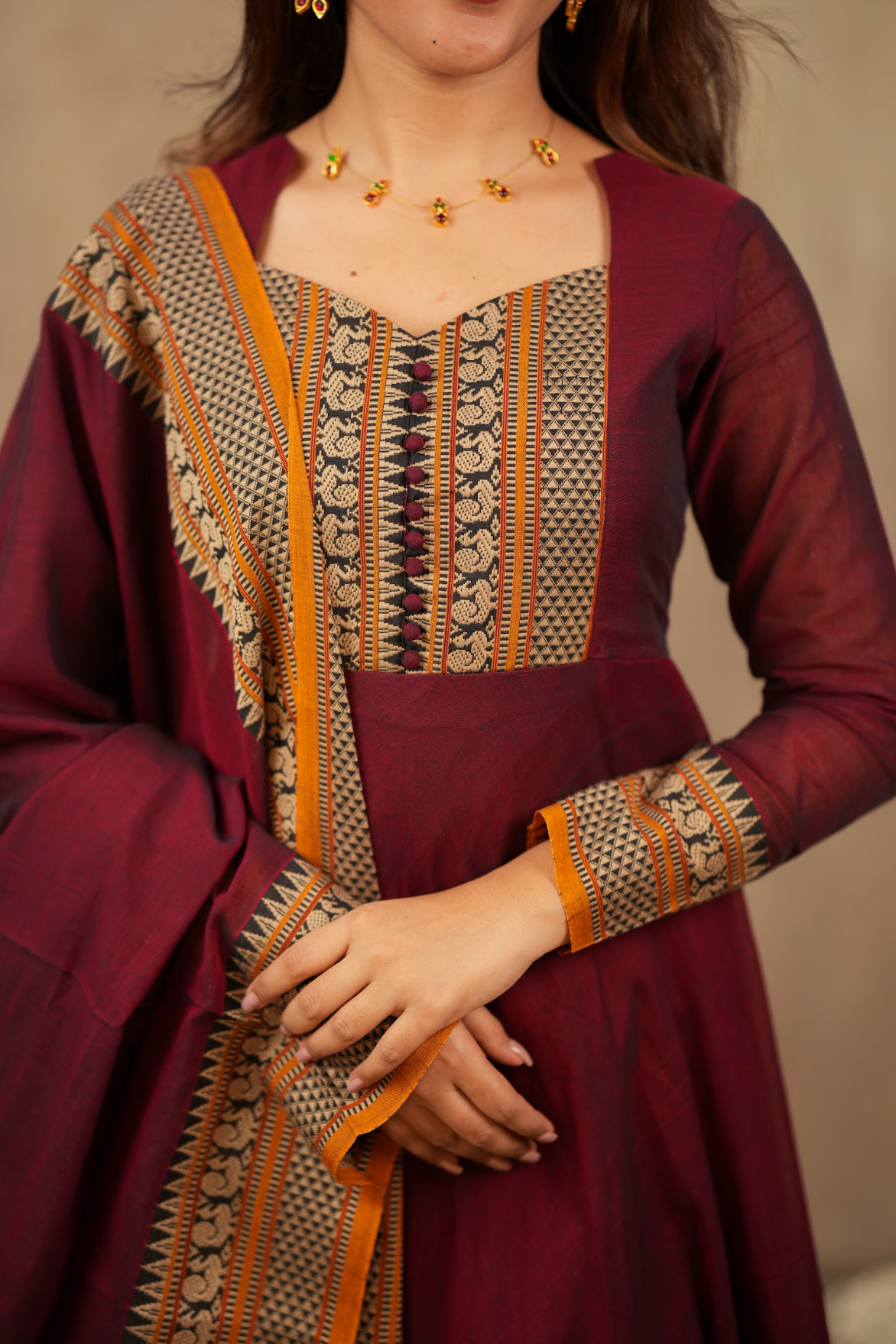 Radha – Maroon Narayanpet Handloom Anarkali Suit