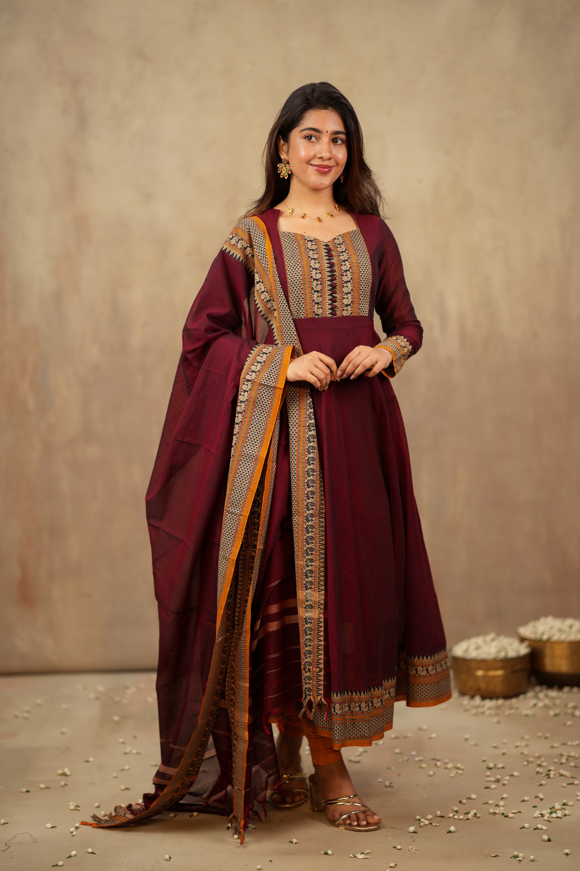 Radha – Maroon Narayanpet Handloom Anarkali Suit