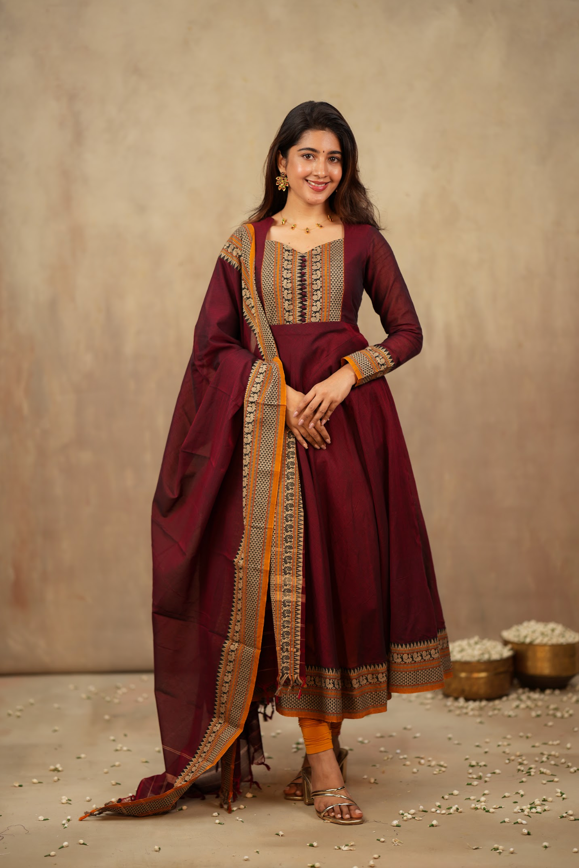 Radha – Maroon Narayanpet Handloom Anarkali Suit