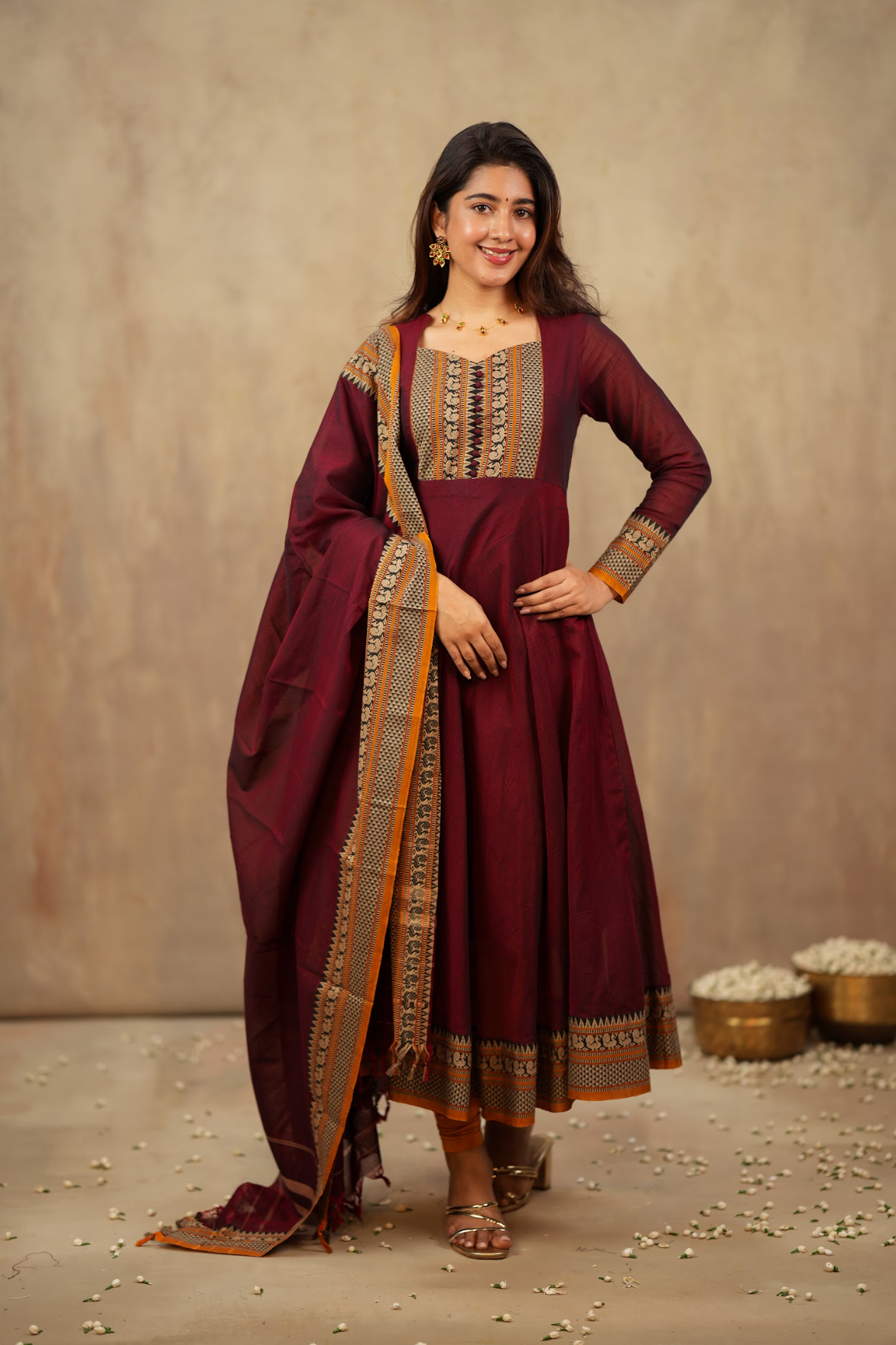 Radha – Maroon Narayanpet Handloom Anarkali Suit