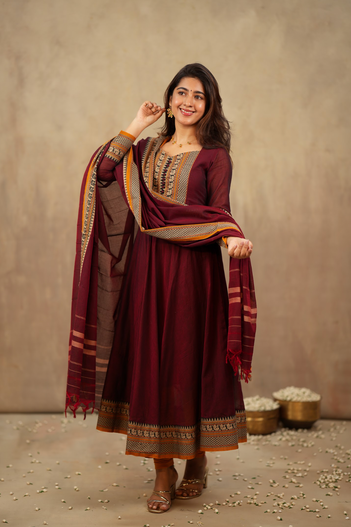 Radha – Maroon Narayanpet Handloom Anarkali Suit