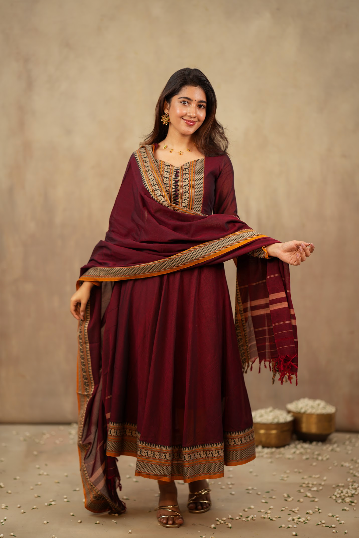 Radha – Maroon Narayanpet Handloom Anarkali Suit