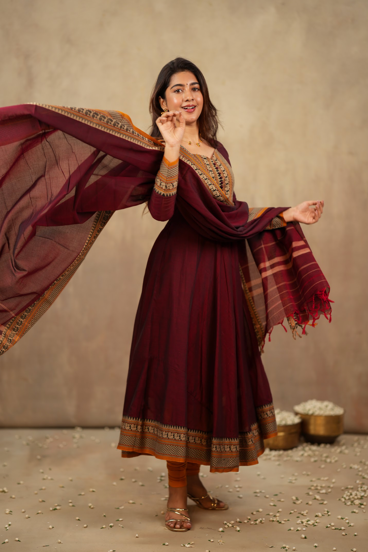 Radha – Maroon Narayanpet Handloom Anarkali Suit