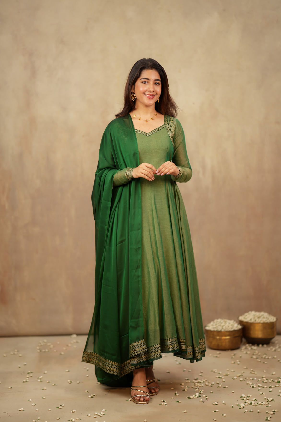 Rukmini – Green Narayanpet Handloom Anarkali Suit
