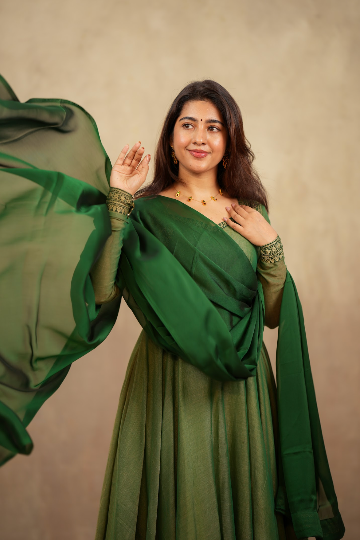 Rukmini – Green Narayanpet Handloom Anarkali Suit