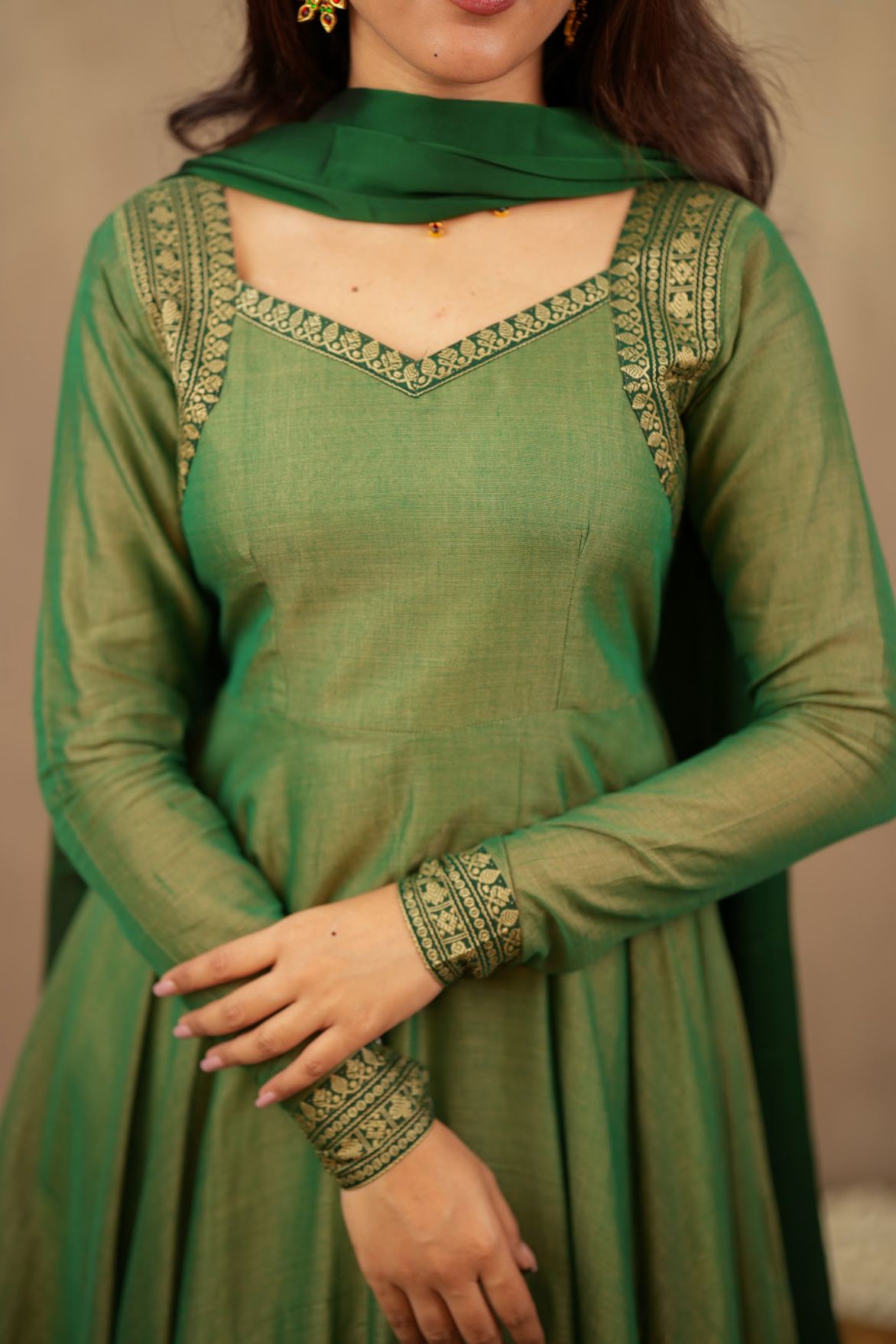Rukmini – Green Narayanpet Handloom Anarkali Suit