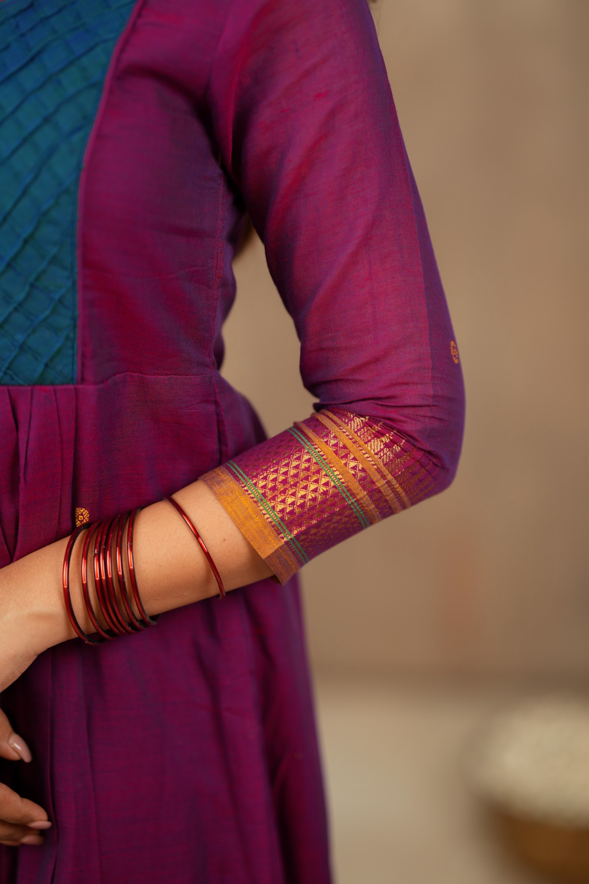 Arti Karam – Narayanpet Anarkali with Magenta Dupatta