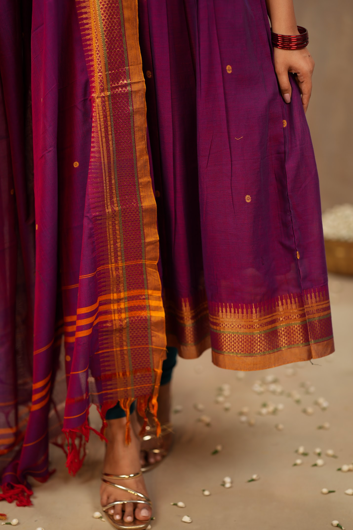 Arti Karam – Narayanpet Anarkali with Magenta Dupatta
