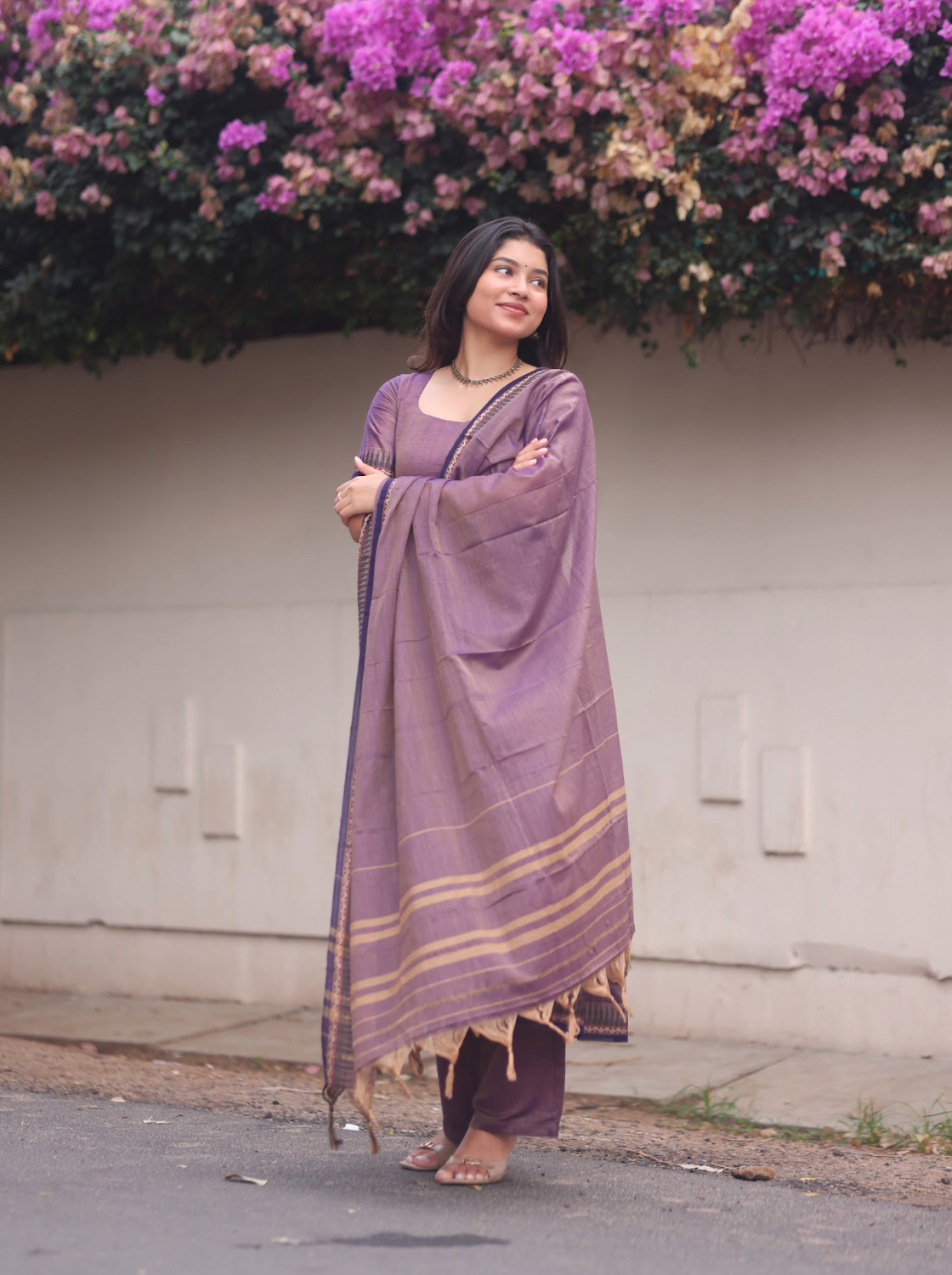 Vedha Akila – Lilac Narayanpet Handloom A-Line Suit Set