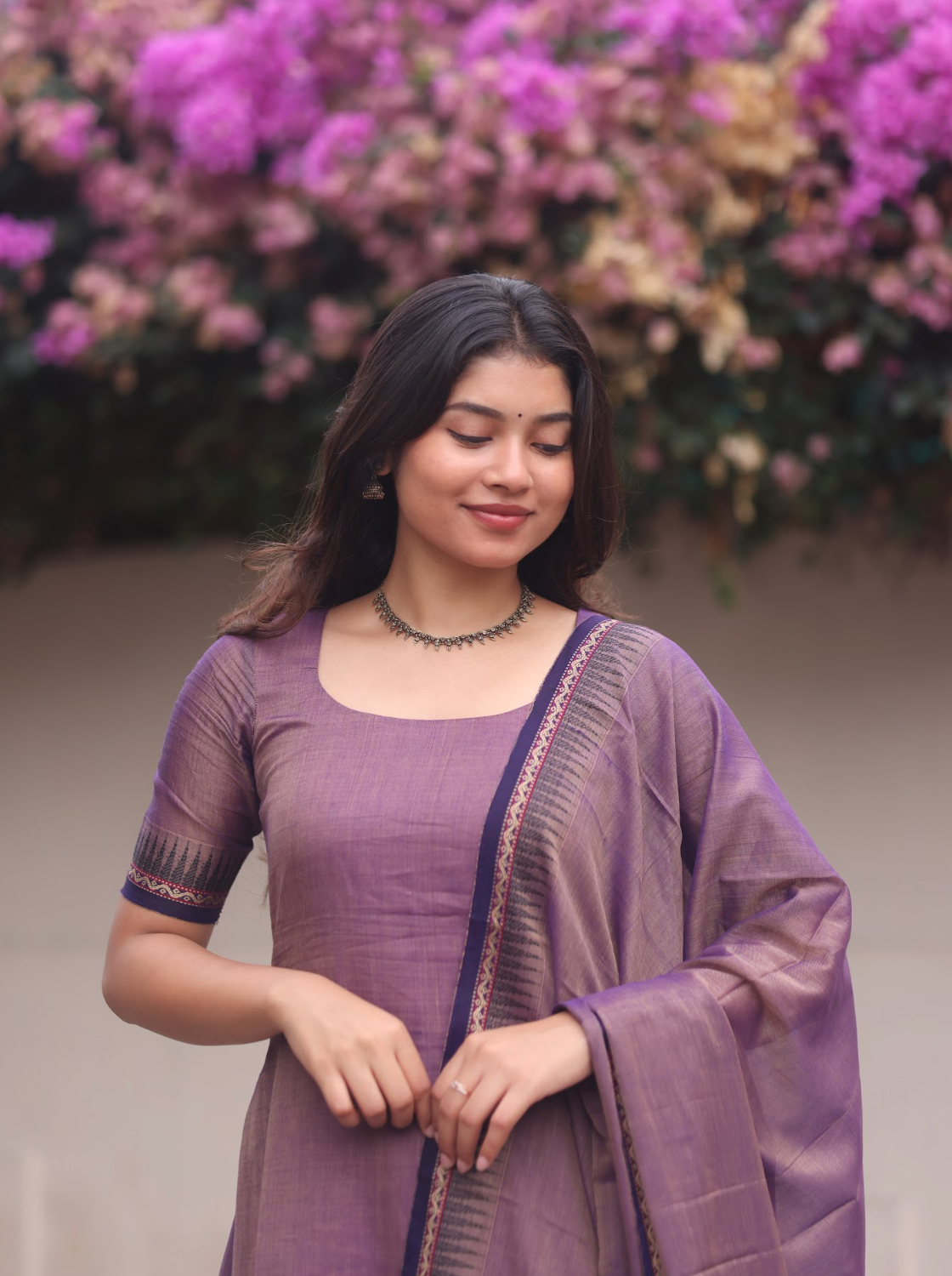 Vedha Akila – Lilac Narayanpet Handloom A-Line Suit Set