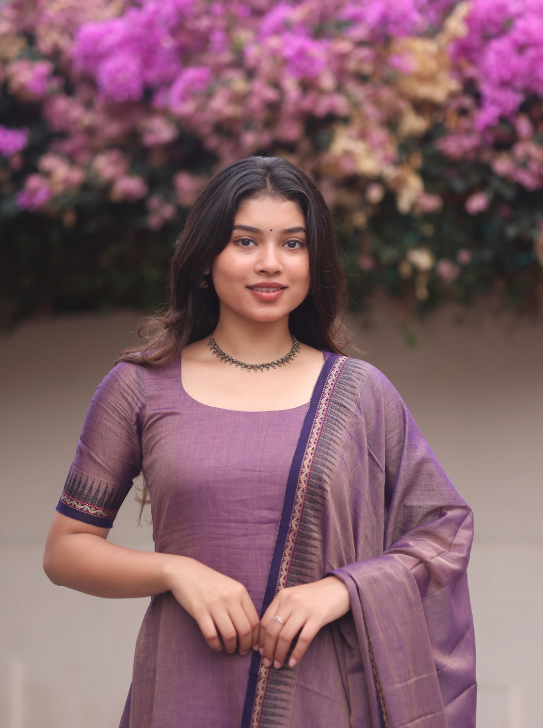 Vedha – Lilac(Akila) Narayanpet Handloom A-line Suit (Top,bottom &Dupatta)