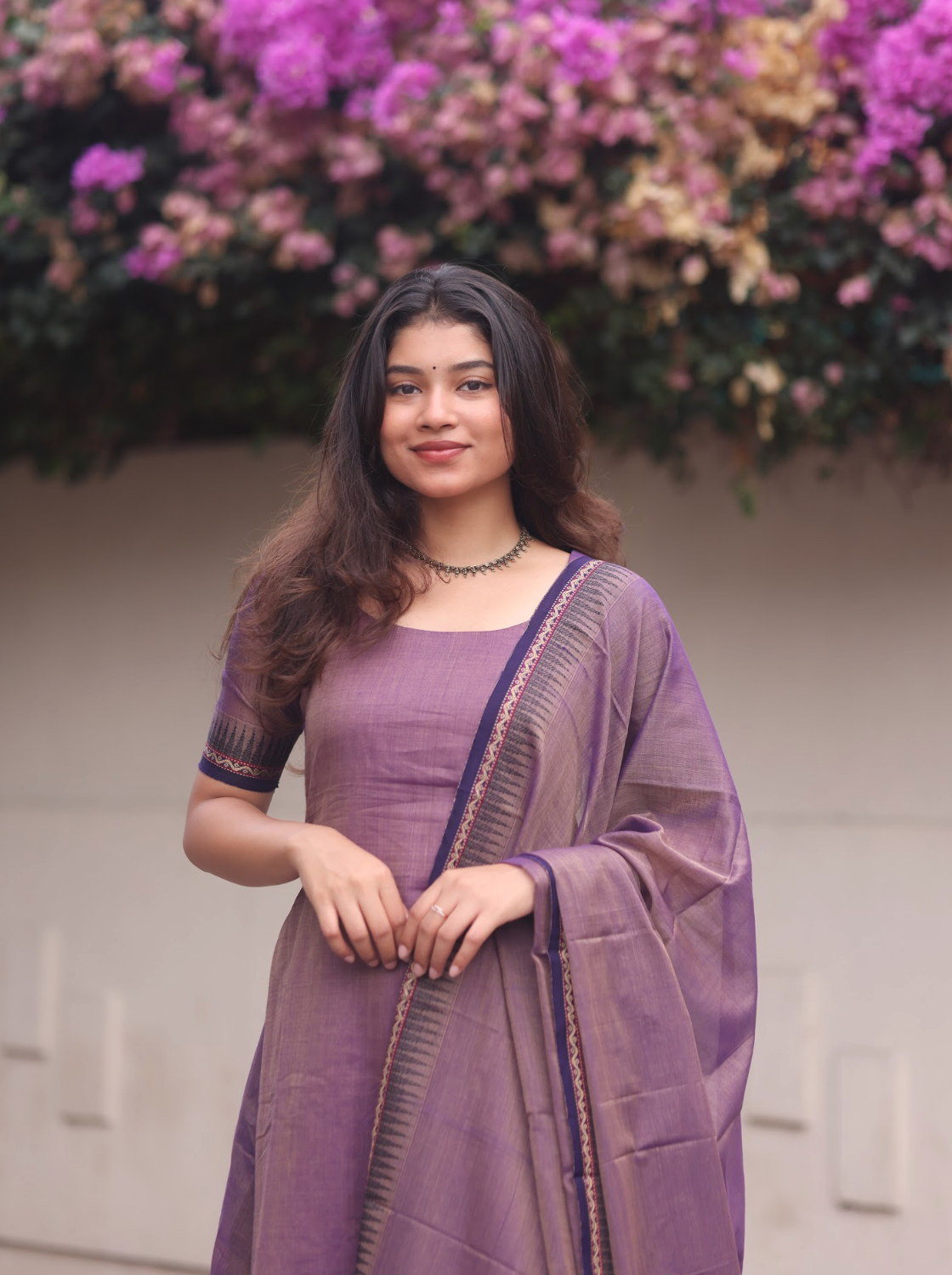 Vedha Akila – Lilac Narayanpet Handloom A-Line Suit Set