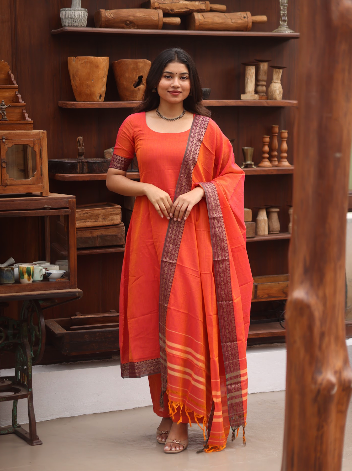 Vedha Coral (Rukmini) Narayanpet Handloom Anarkali Suit Set