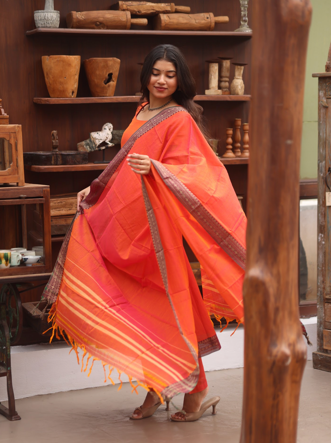 Vedha Coral (Rukmini) Narayanpet Handloom Anarkali Suit Set