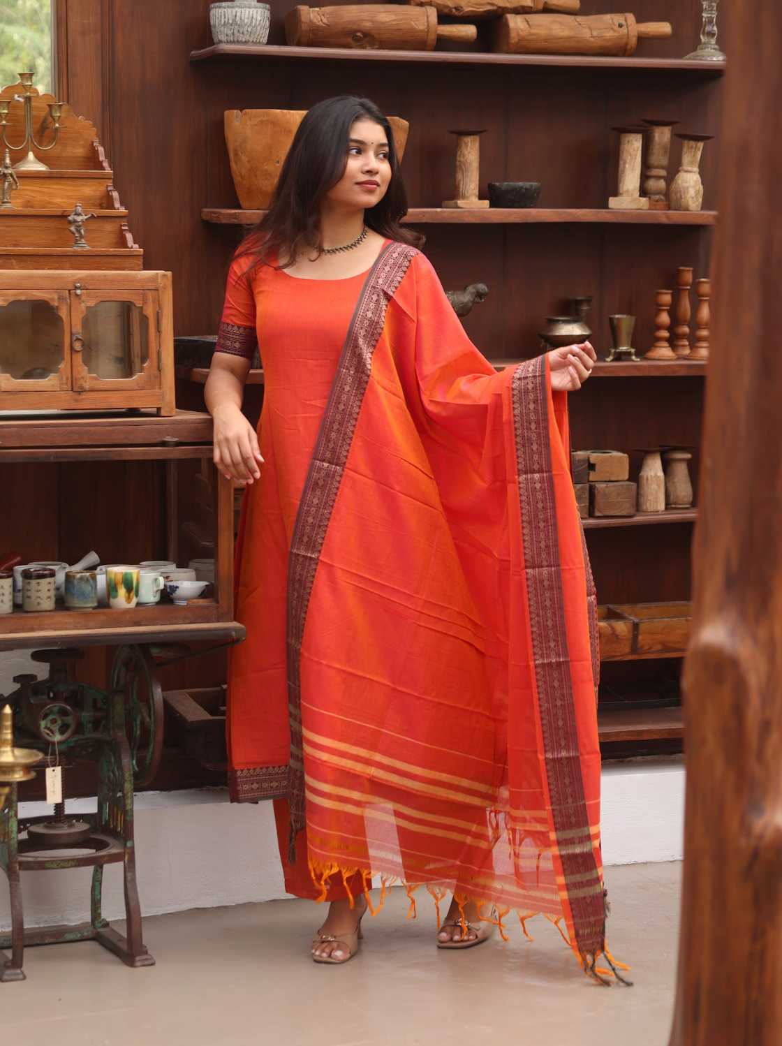 Vedha Coral (Rukmini) Narayanpet Handloom Anarkali Suit Set