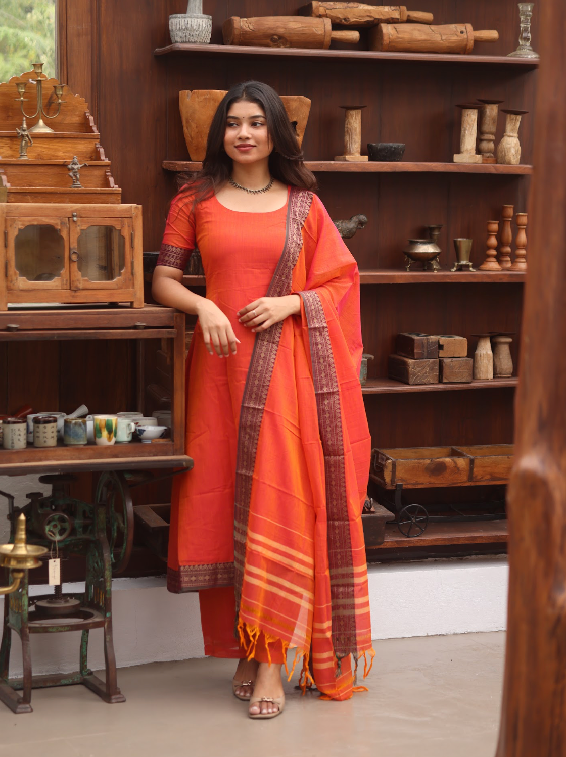 Vedha Coral (Rukmini) Narayanpet Handloom Anarkali Suit Set